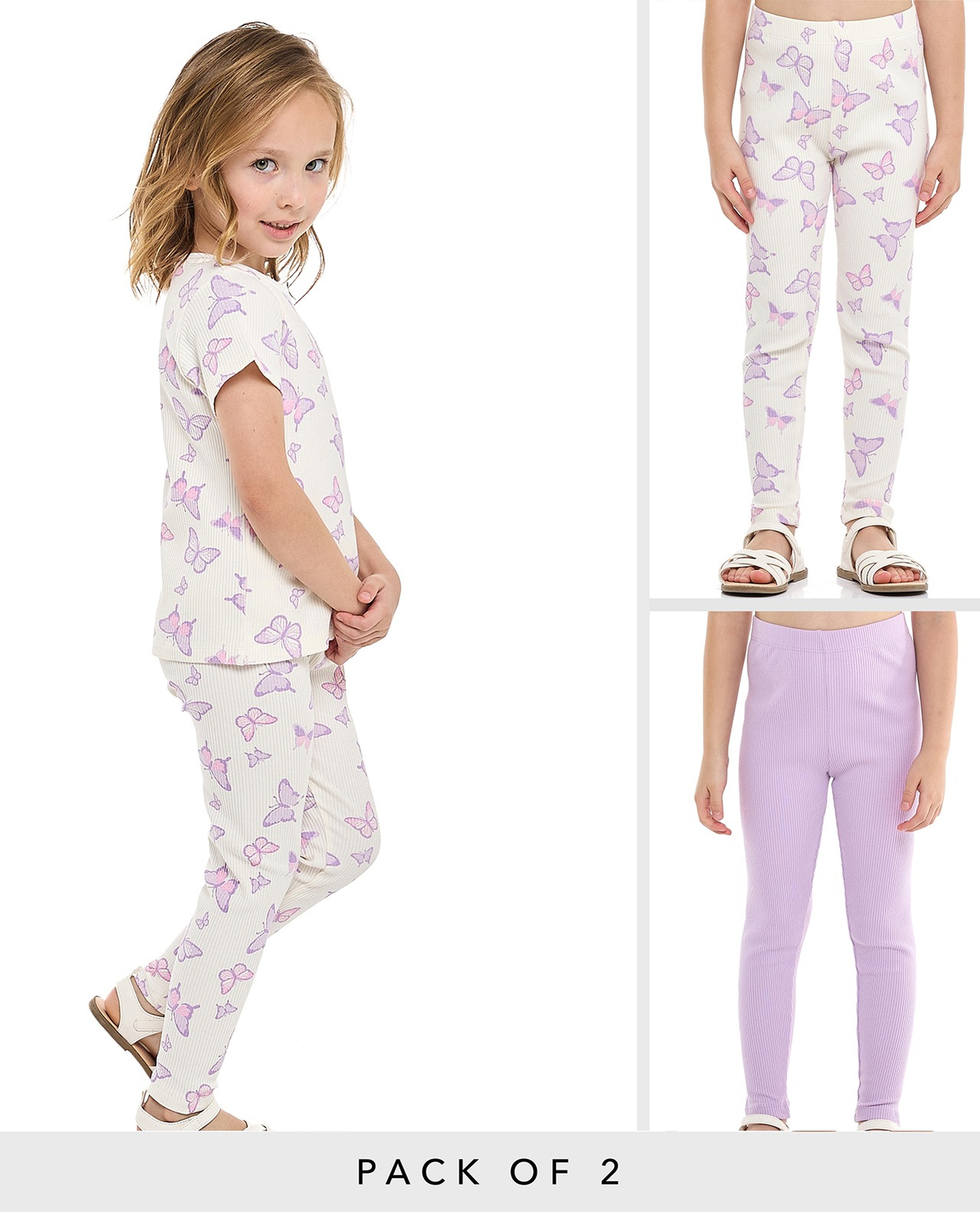 2 Pack Leggings with Elastic Waist