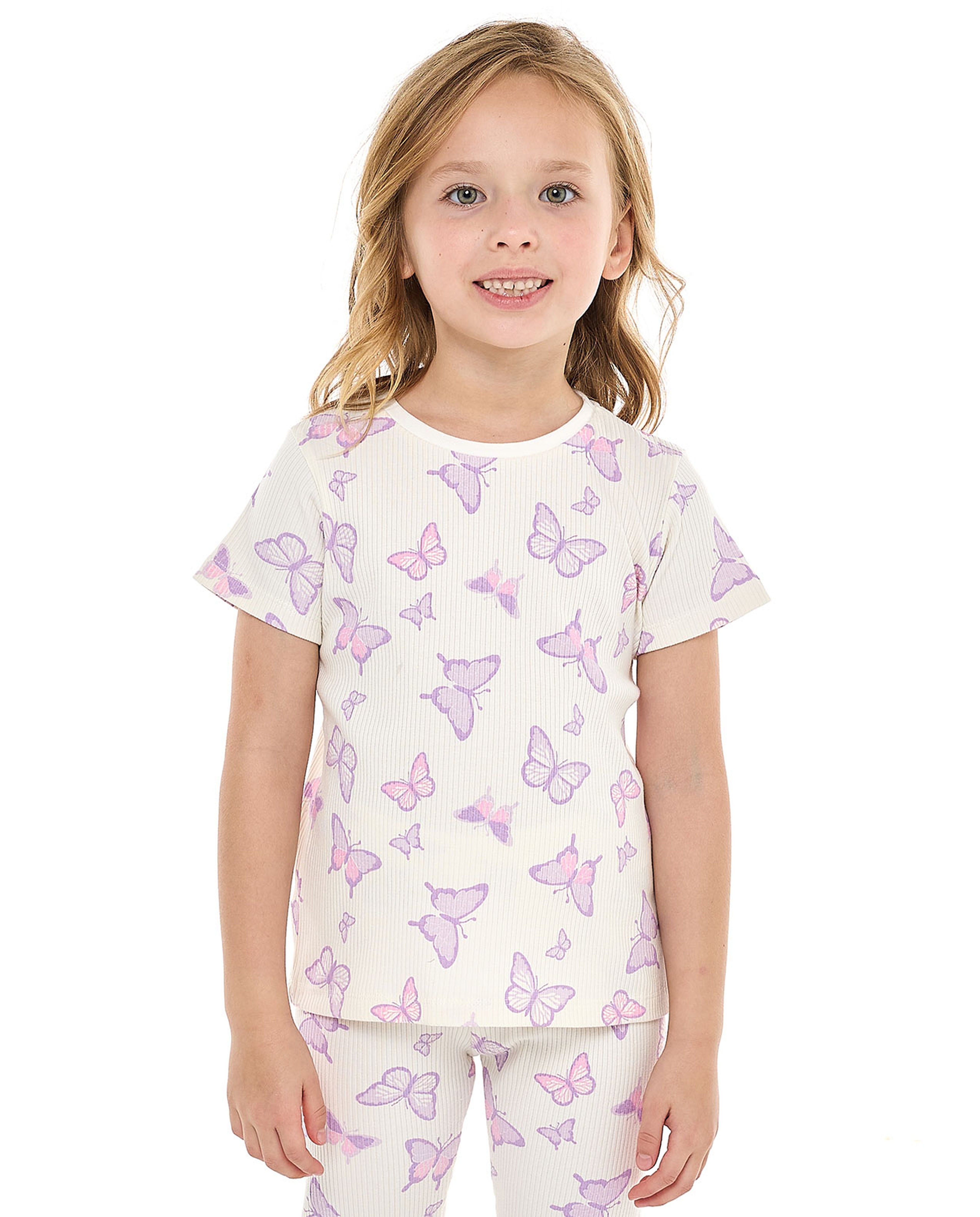 Printed Top with Crew Neck and Short Sleeves