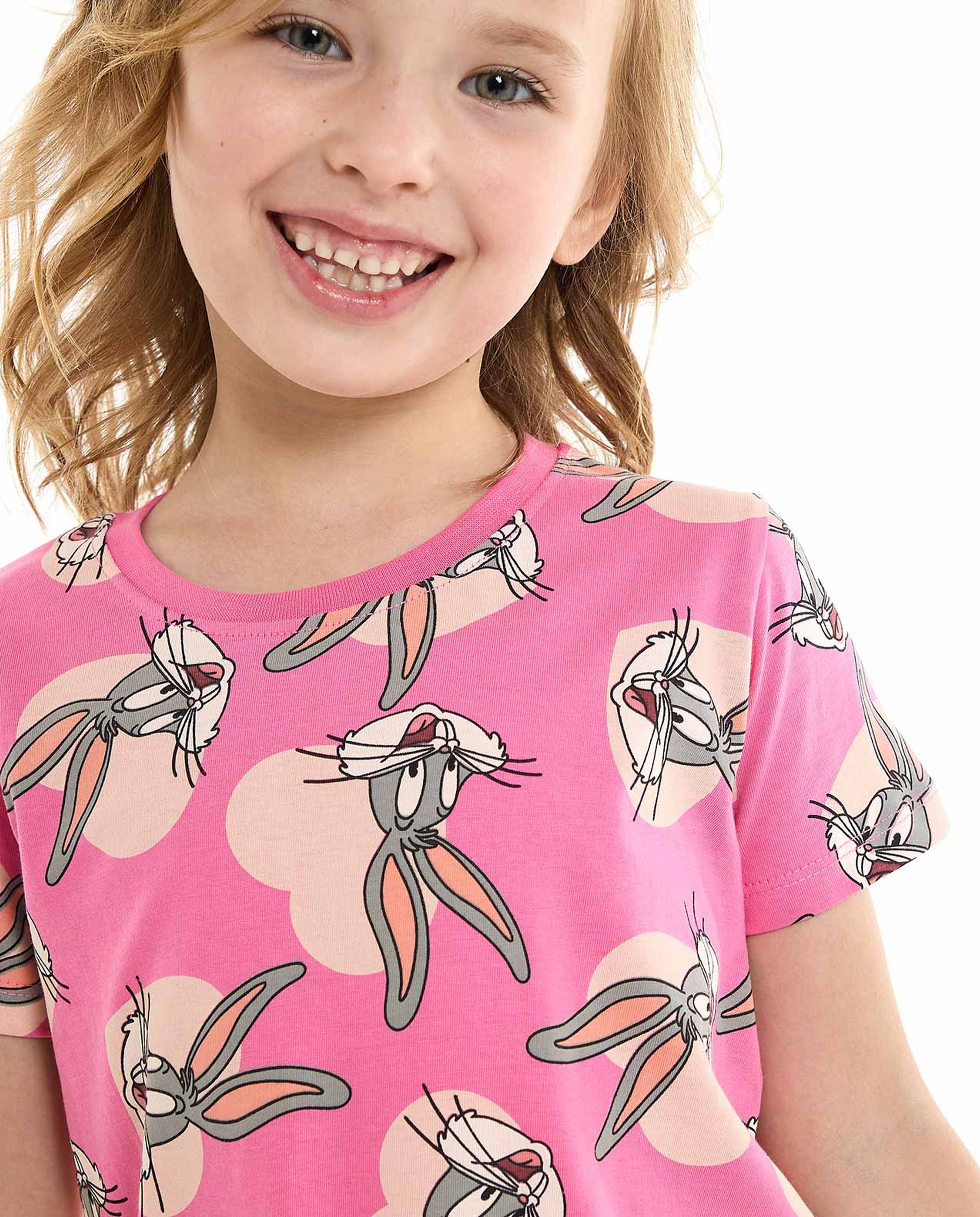 Bugs Bunny Printed Nightdress with Crew Neck and Short Sleeves
