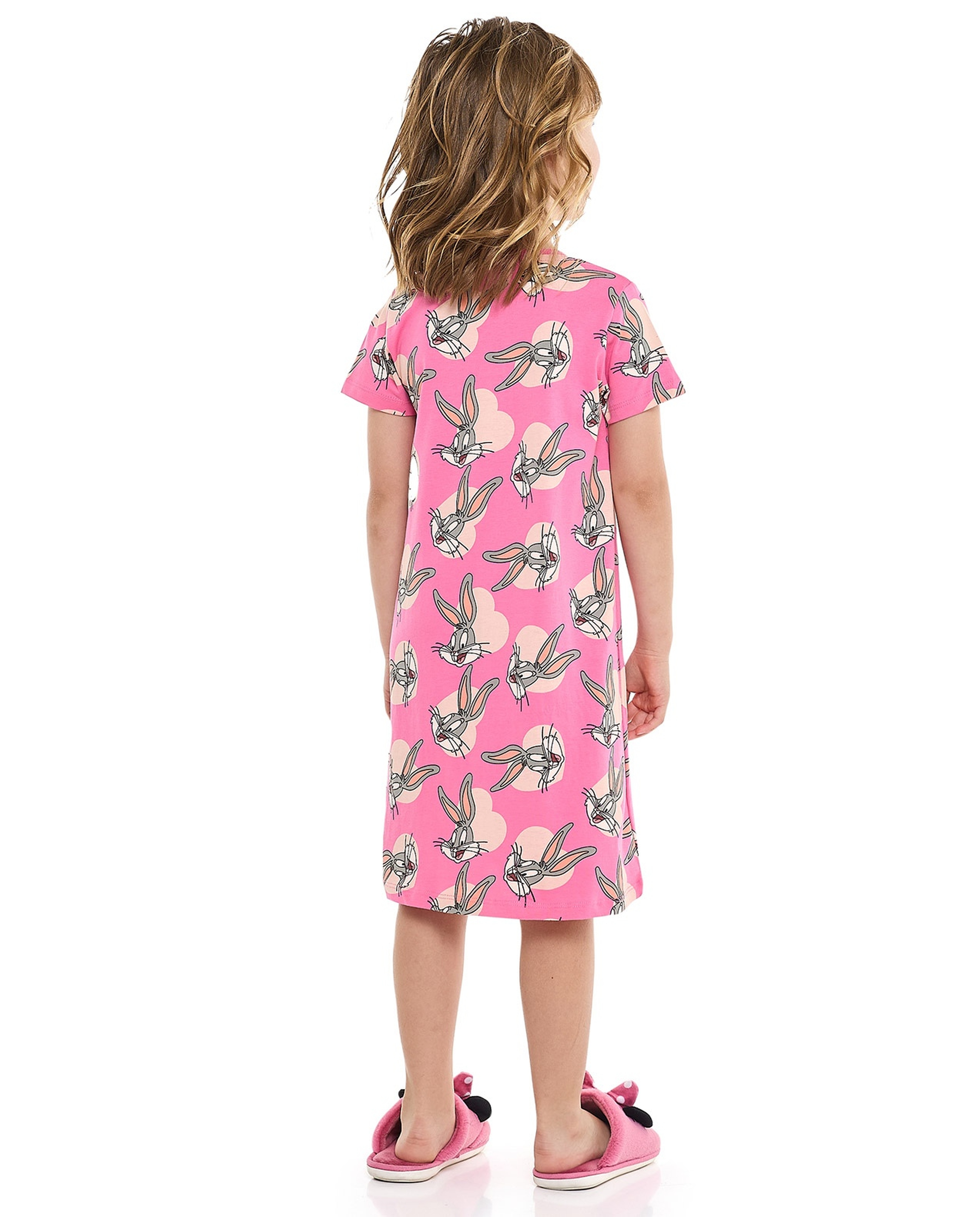Bugs Bunny Printed Nightdress with Crew Neck and Short Sleeves