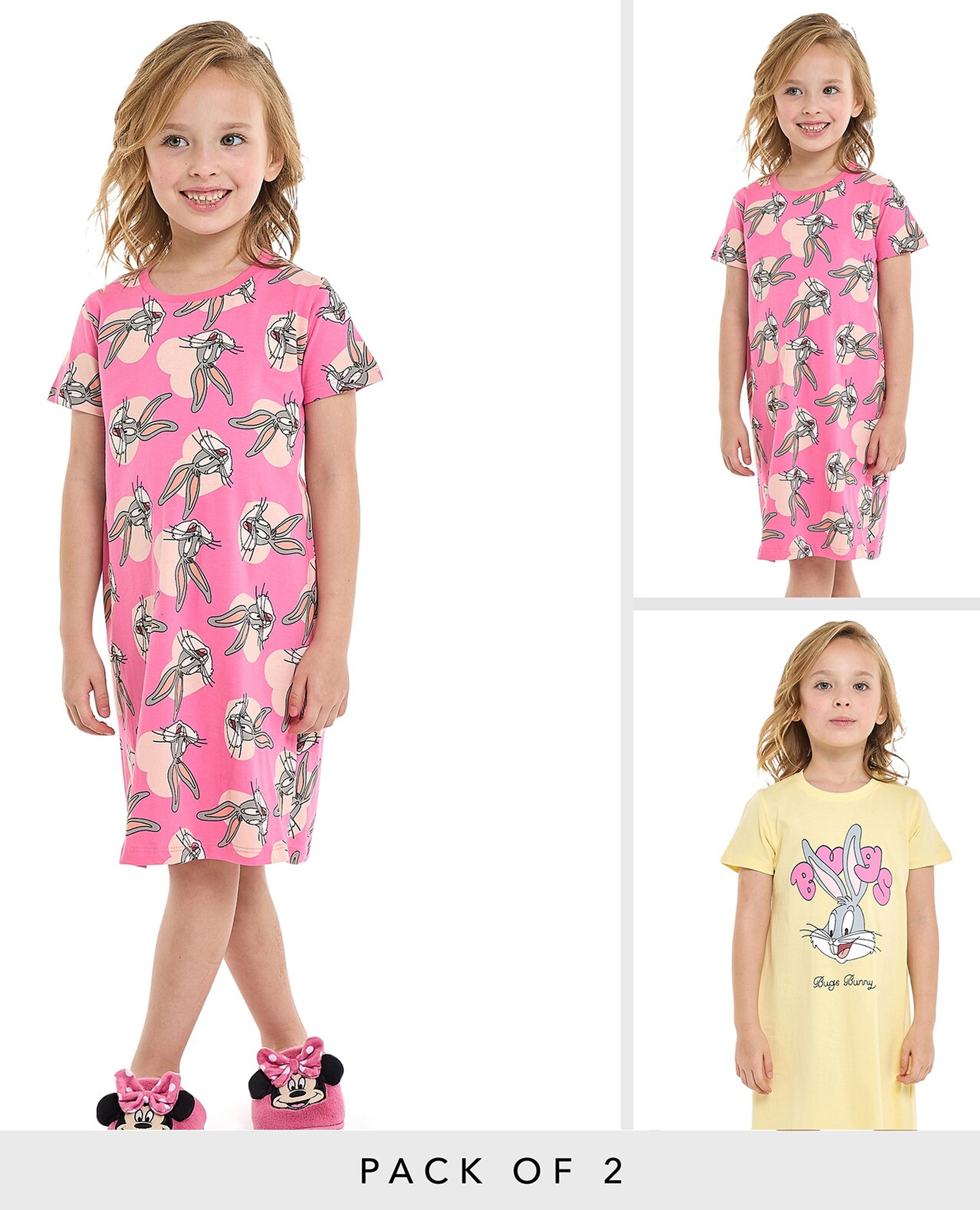 قميص نوم بطبعة باغز باني برقبة مستديرة وأكمام قصيرة