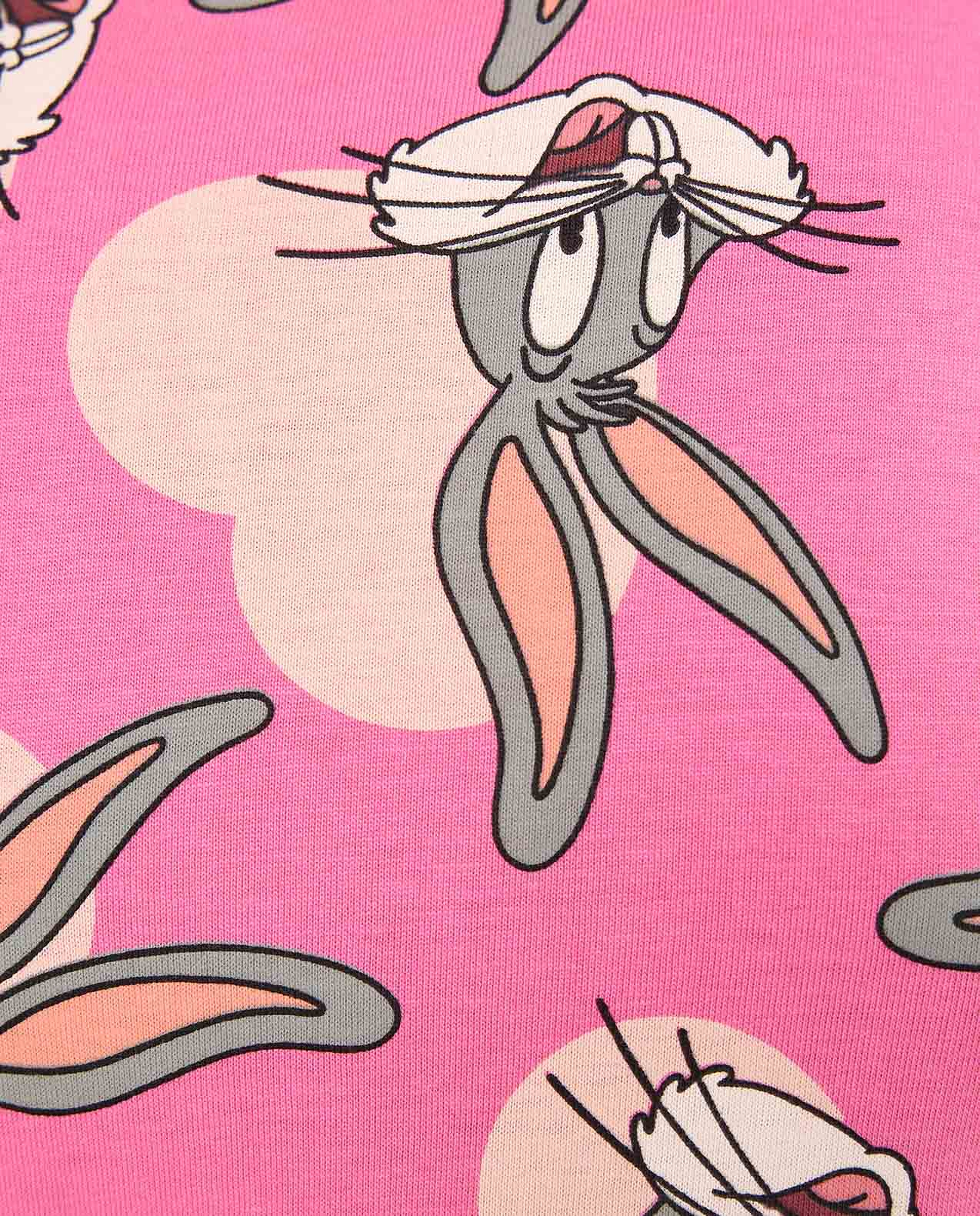 Bugs Bunny Printed Nightdress with Crew Neck and Short Sleeves