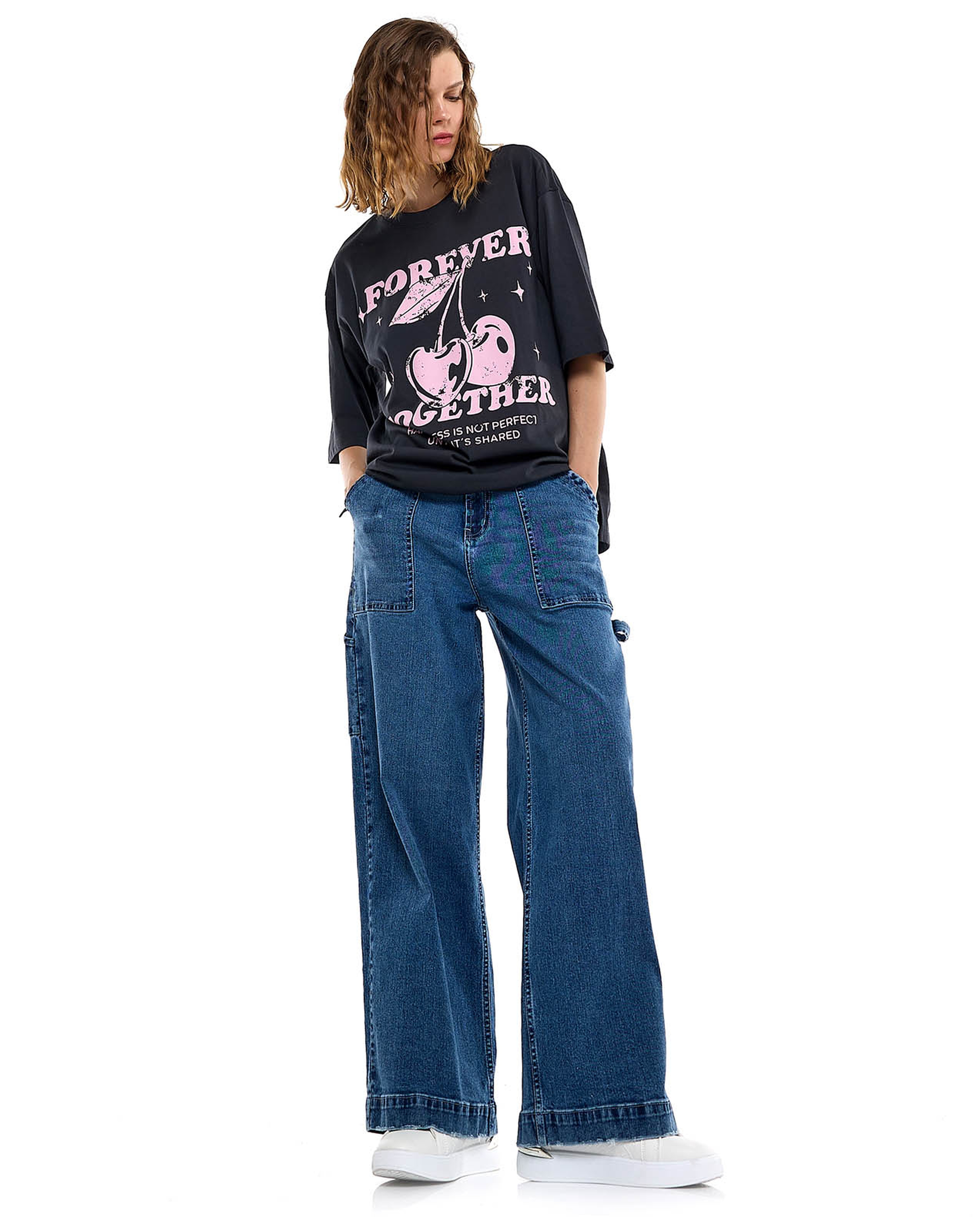 Washed Carpenter Jeans with Button Closure