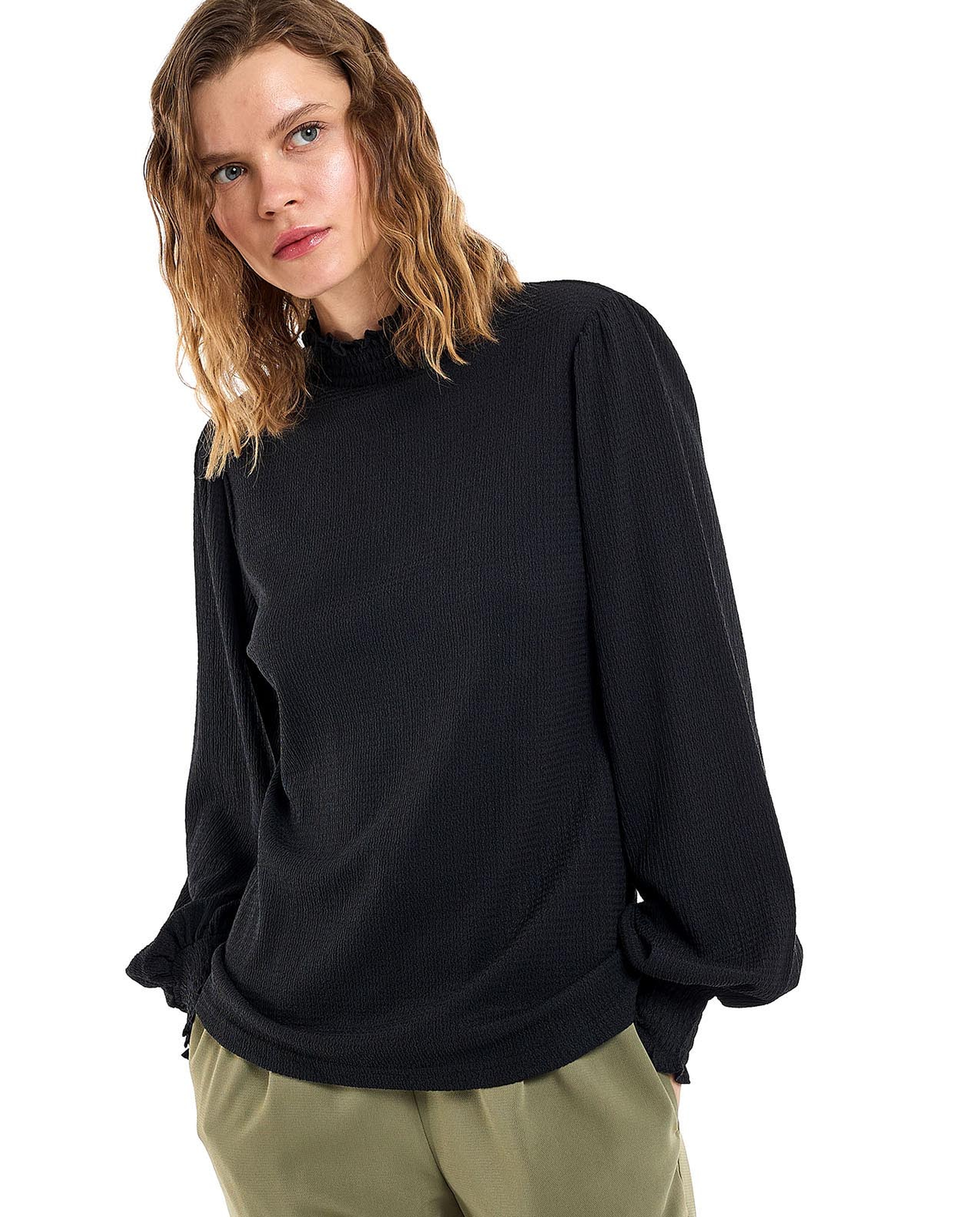 Solid Top with High Neck and Bishop Sleeves