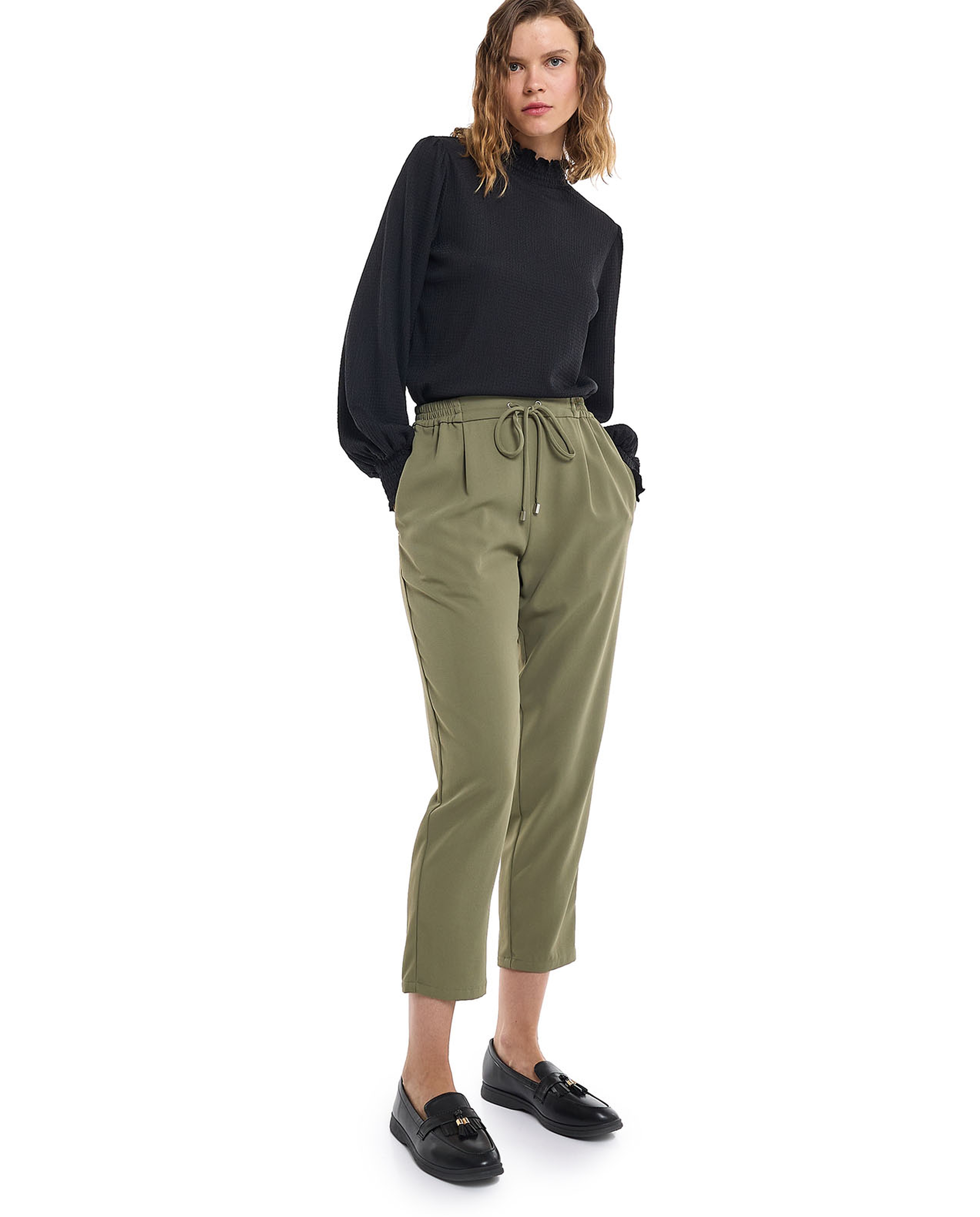 Solid Top with High Neck and Bishop Sleeves