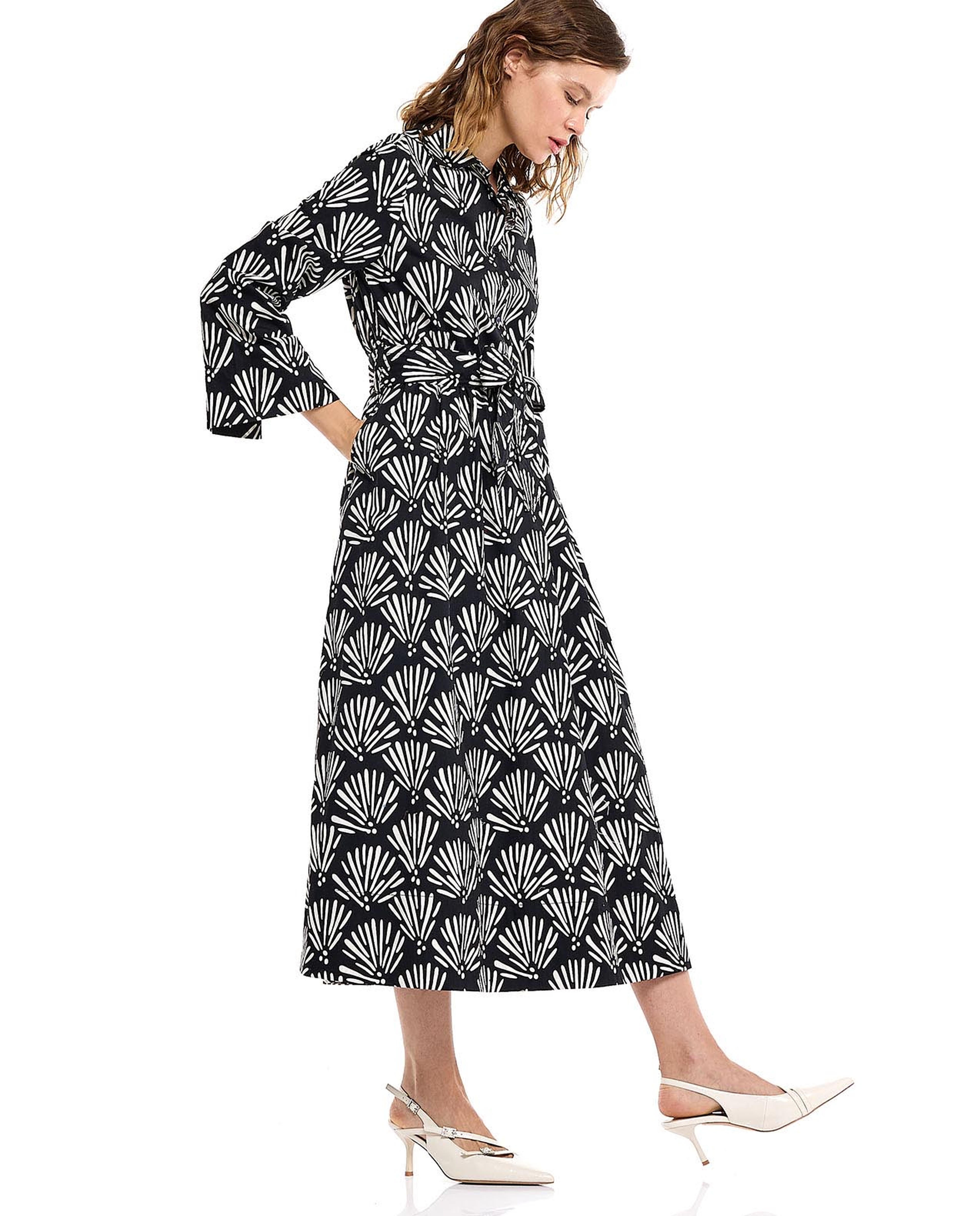 Printed Shirt Dress with Long Sleeves