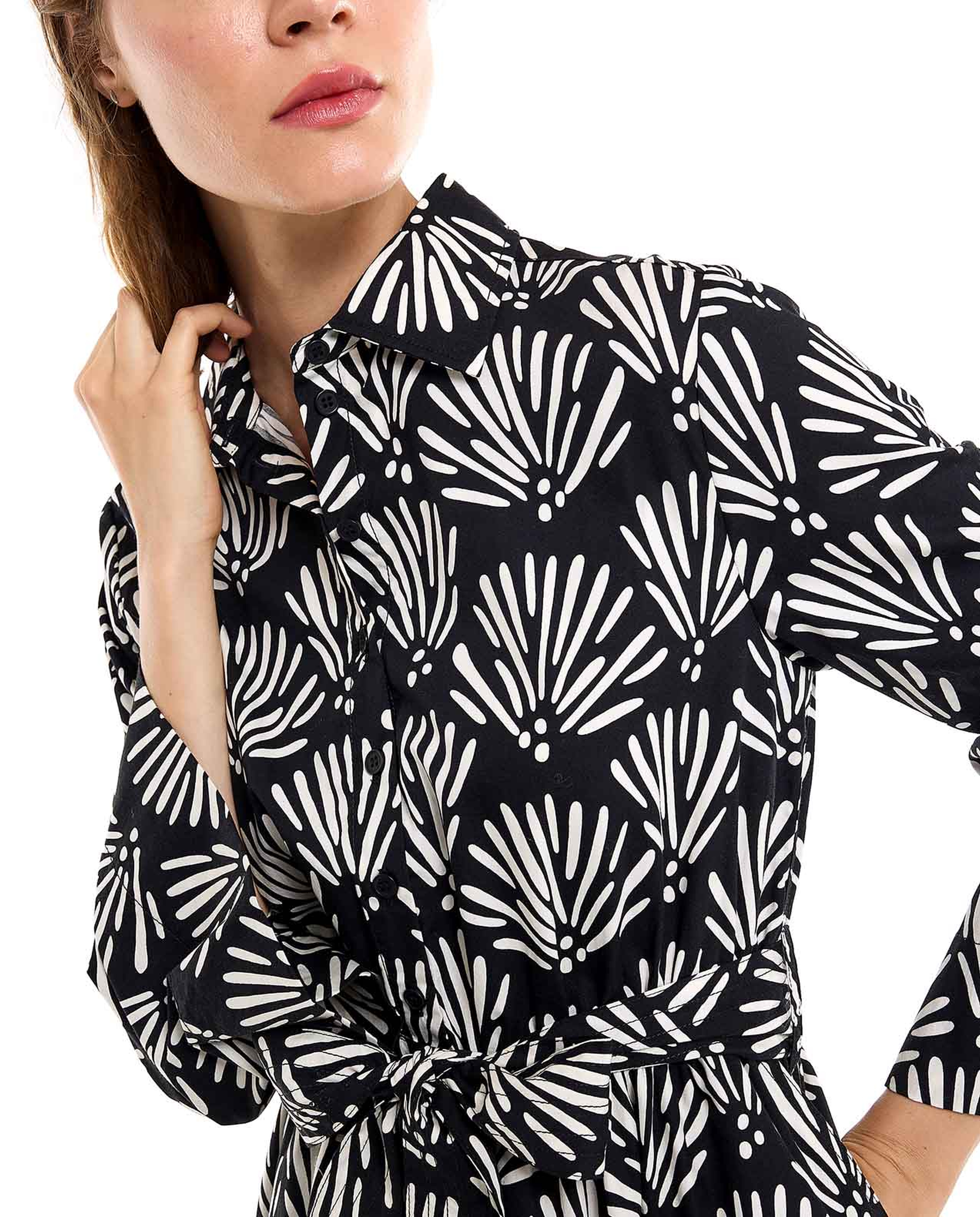 Printed Shirt Dress with Long Sleeves