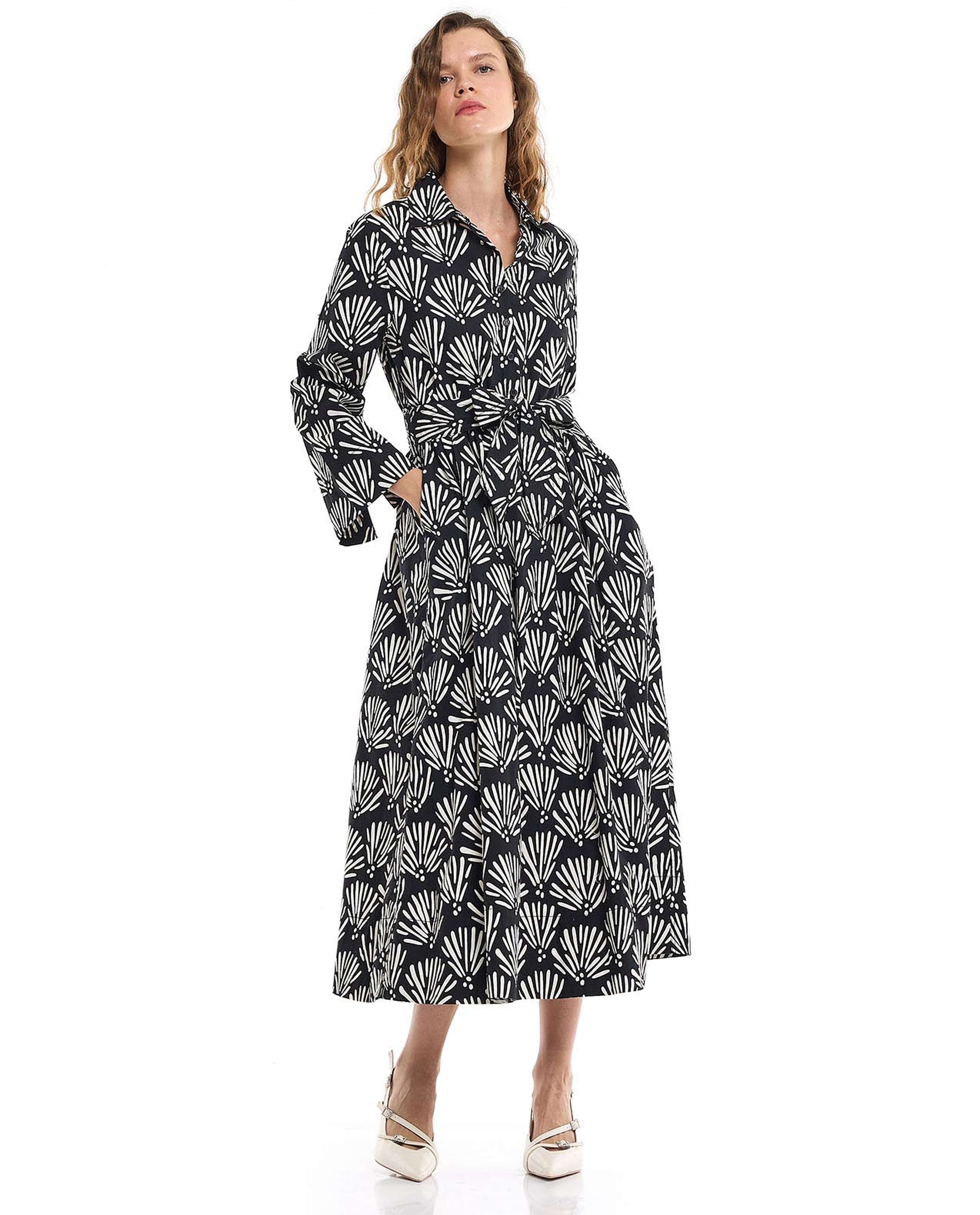 Printed Shirt Dress with Long Sleeves