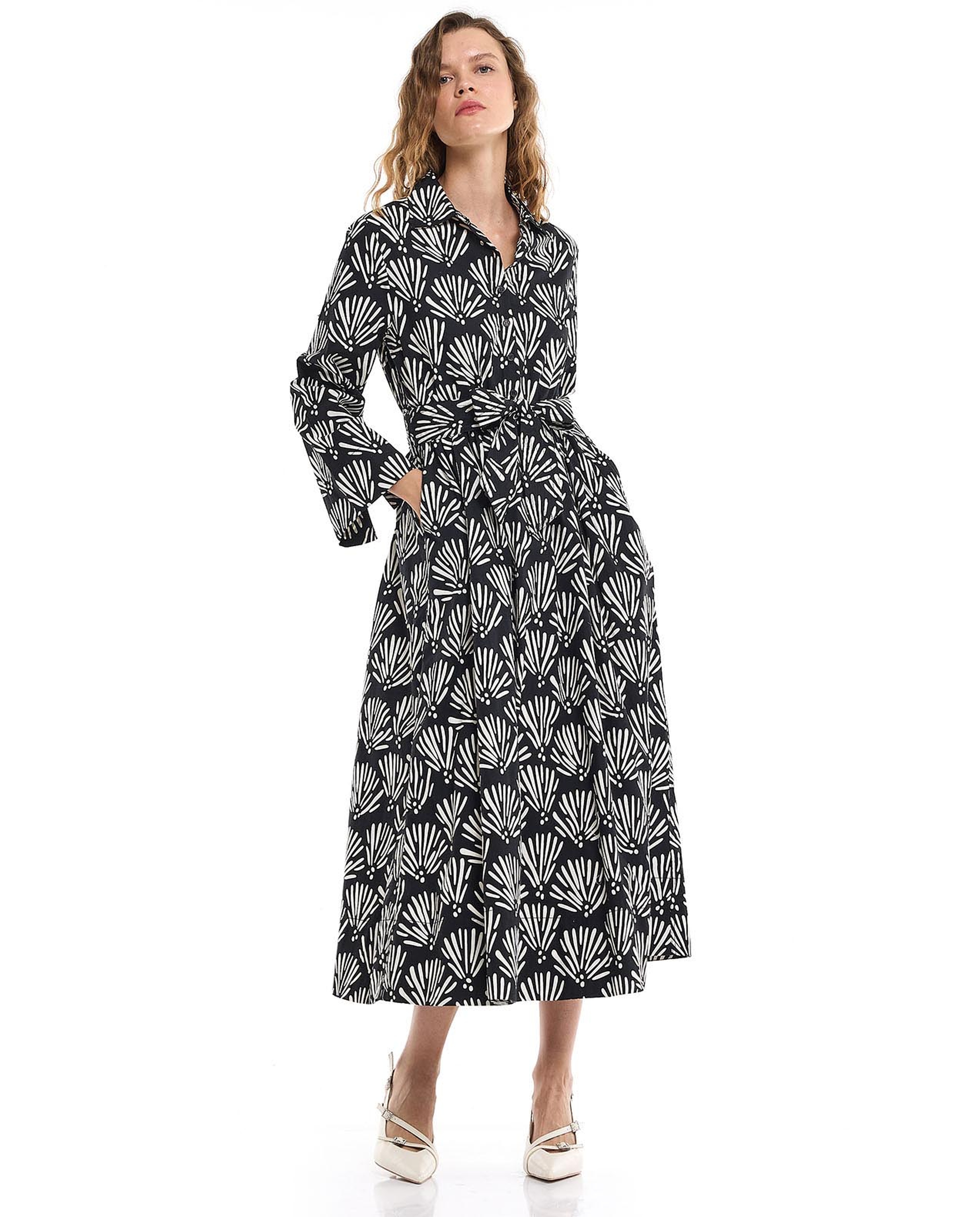 Printed Shirt Dress with Long Sleeves