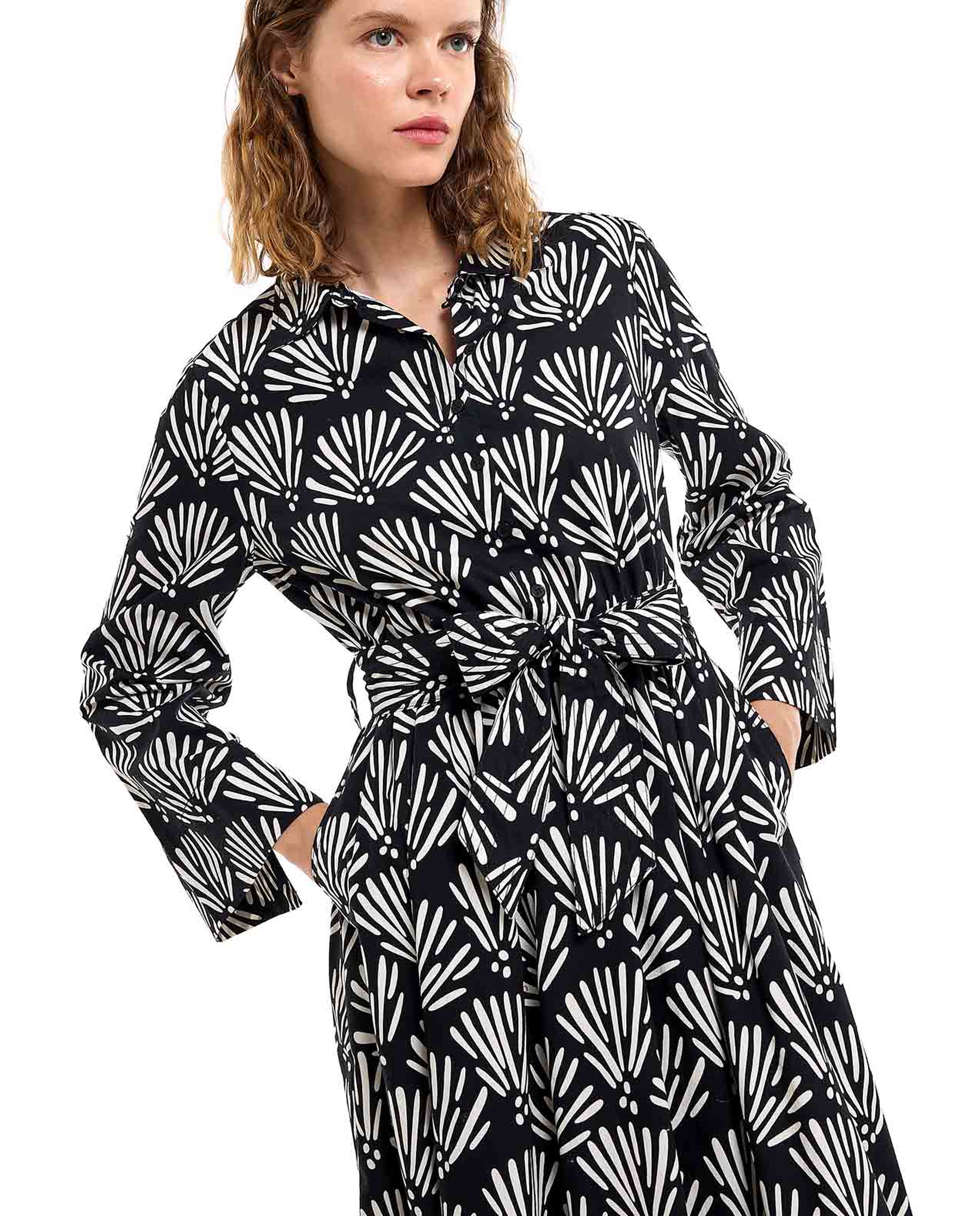 Printed Shirt Dress with Long Sleeves