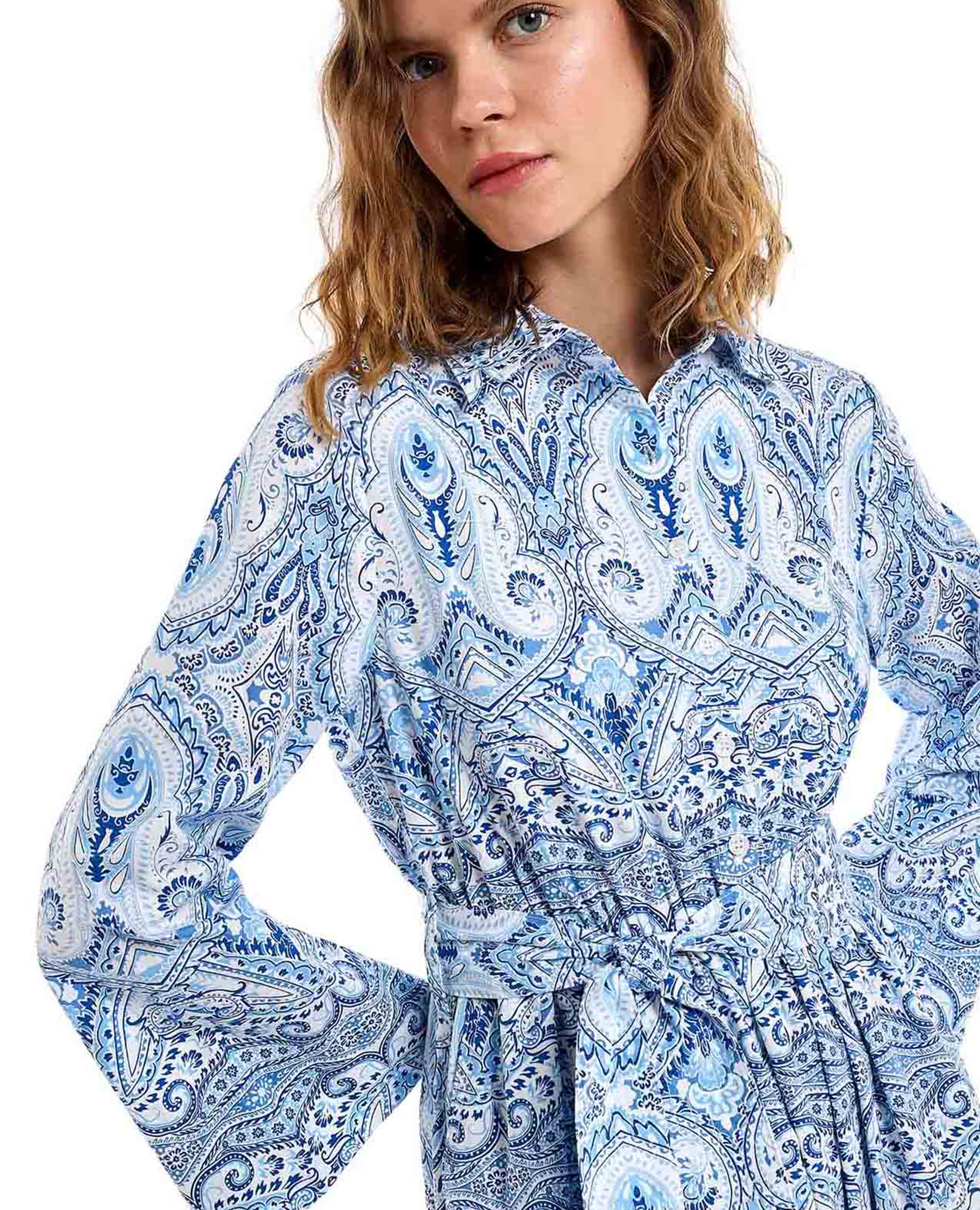 Printed Shirt Dress with Long Sleeves
