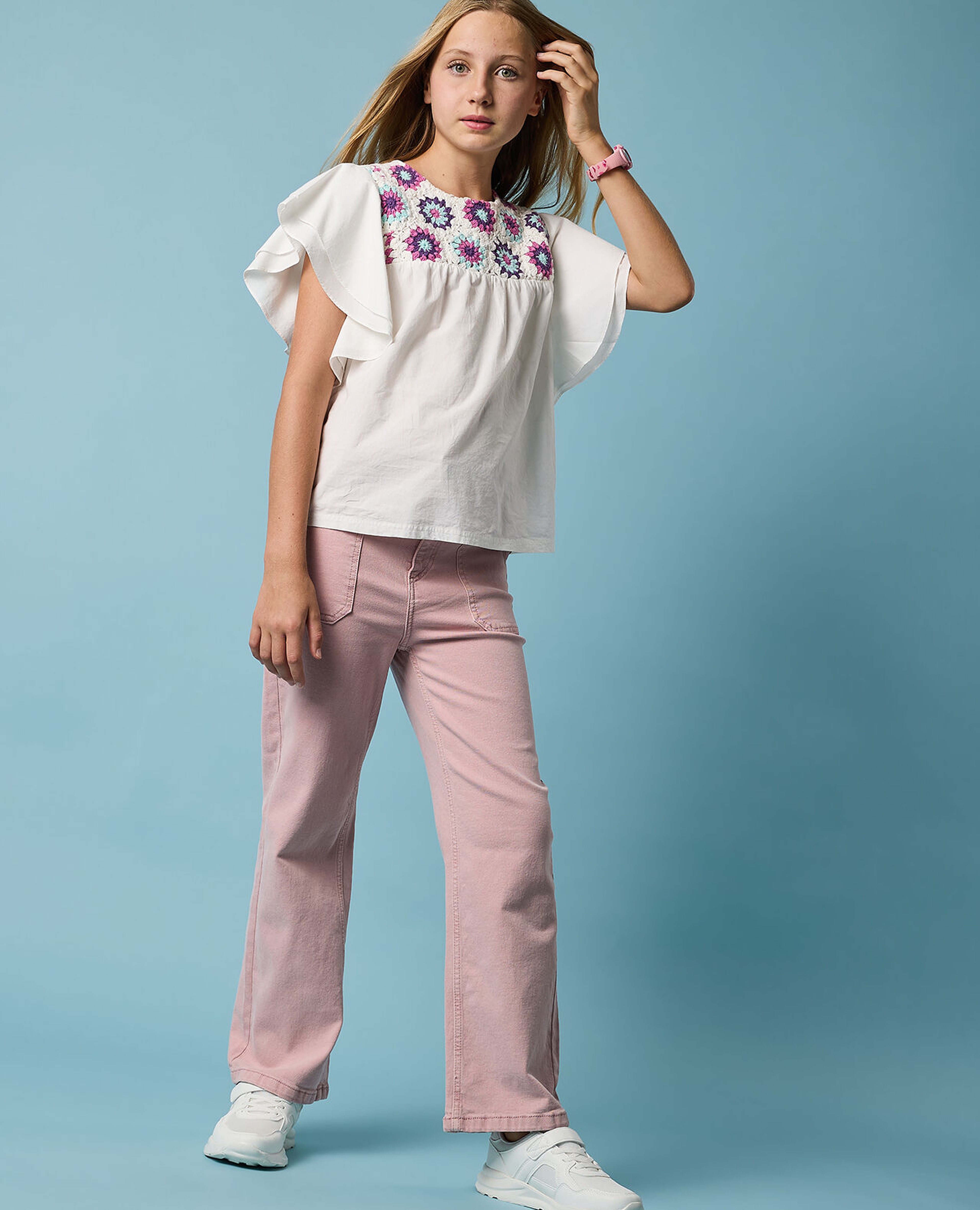 Solid Bootcut Pants with Button Closure