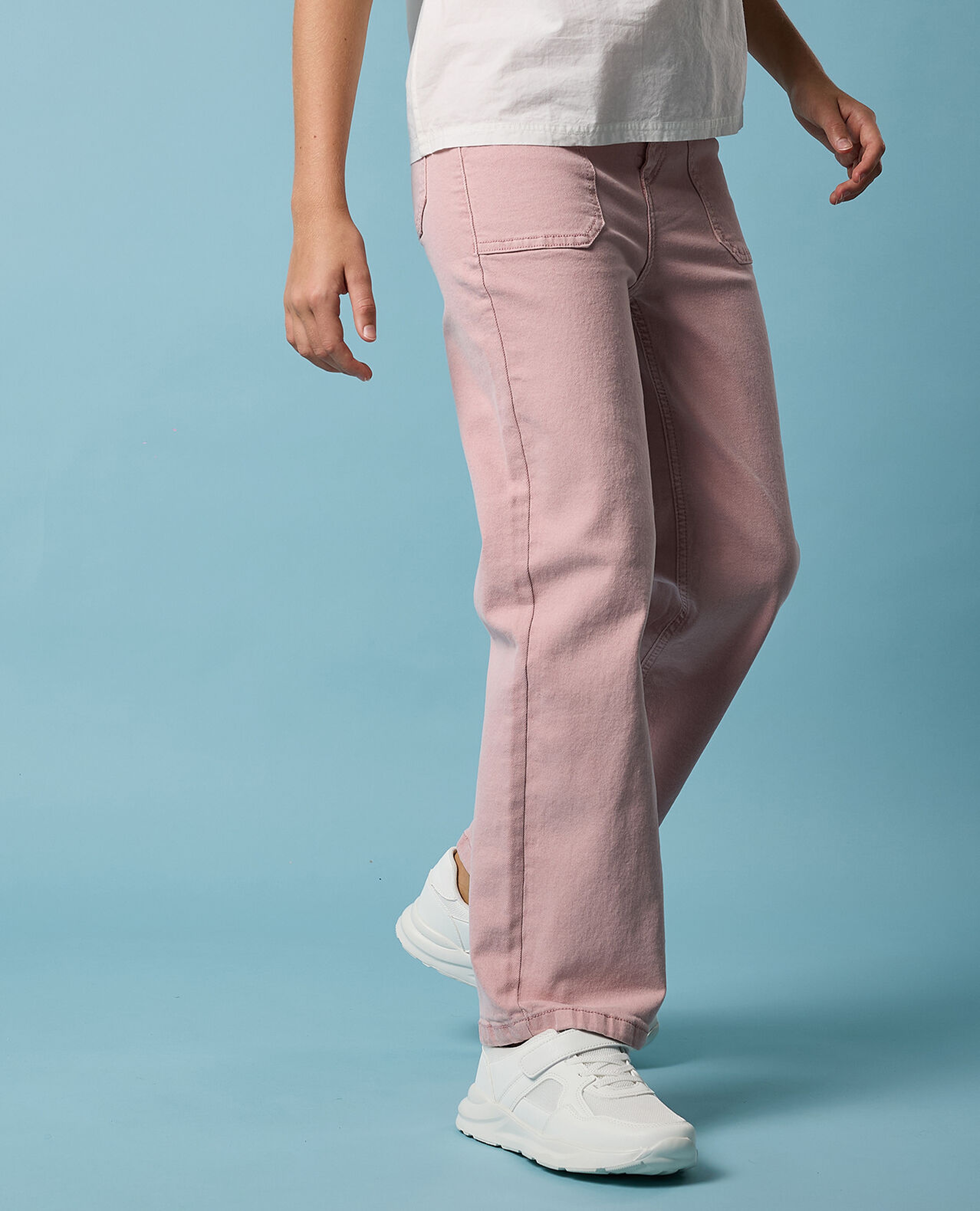 Solid Bootcut Pants with Button Closure