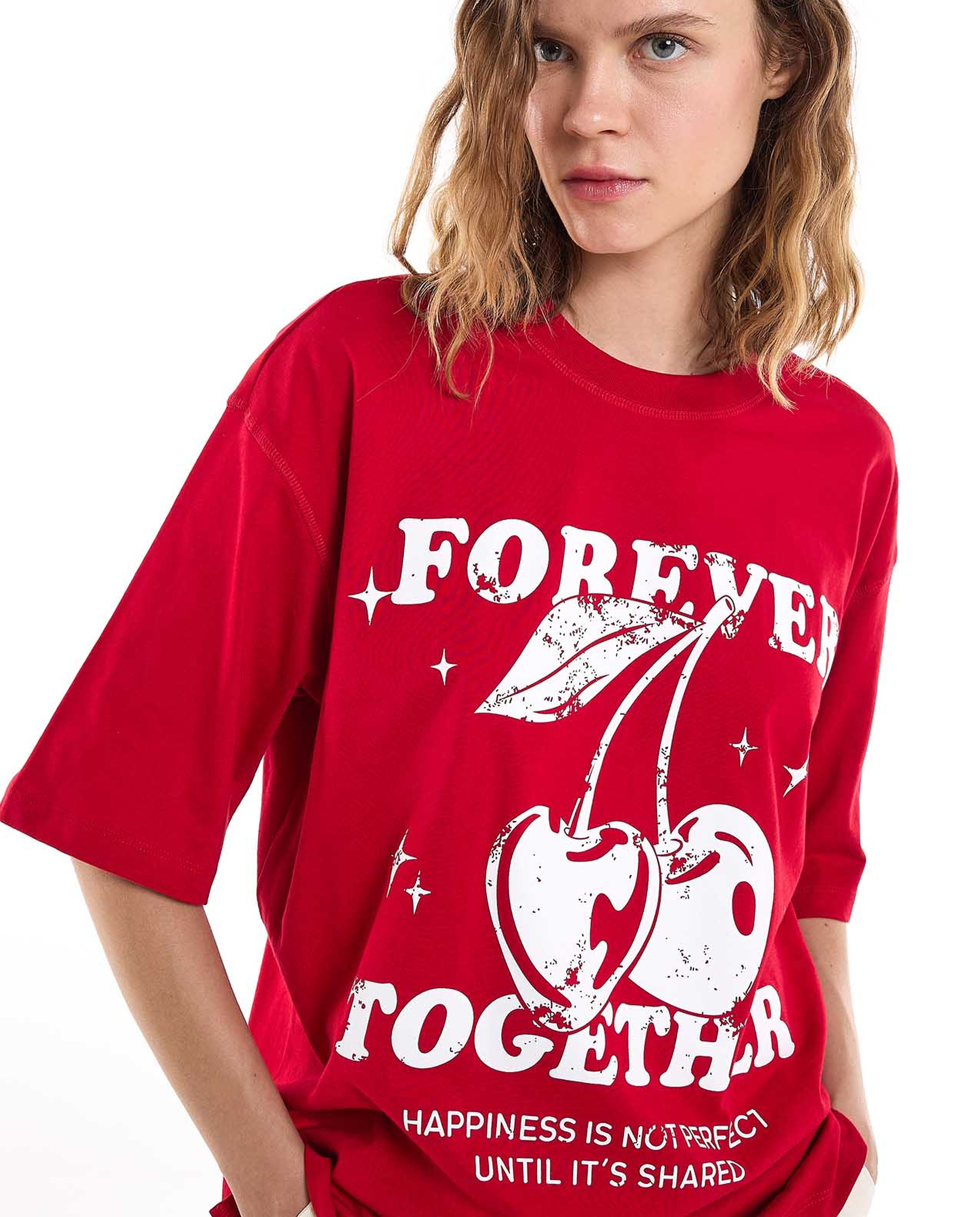 Printed Oversized T-Shirt with Crew Neck and Short Sleeves