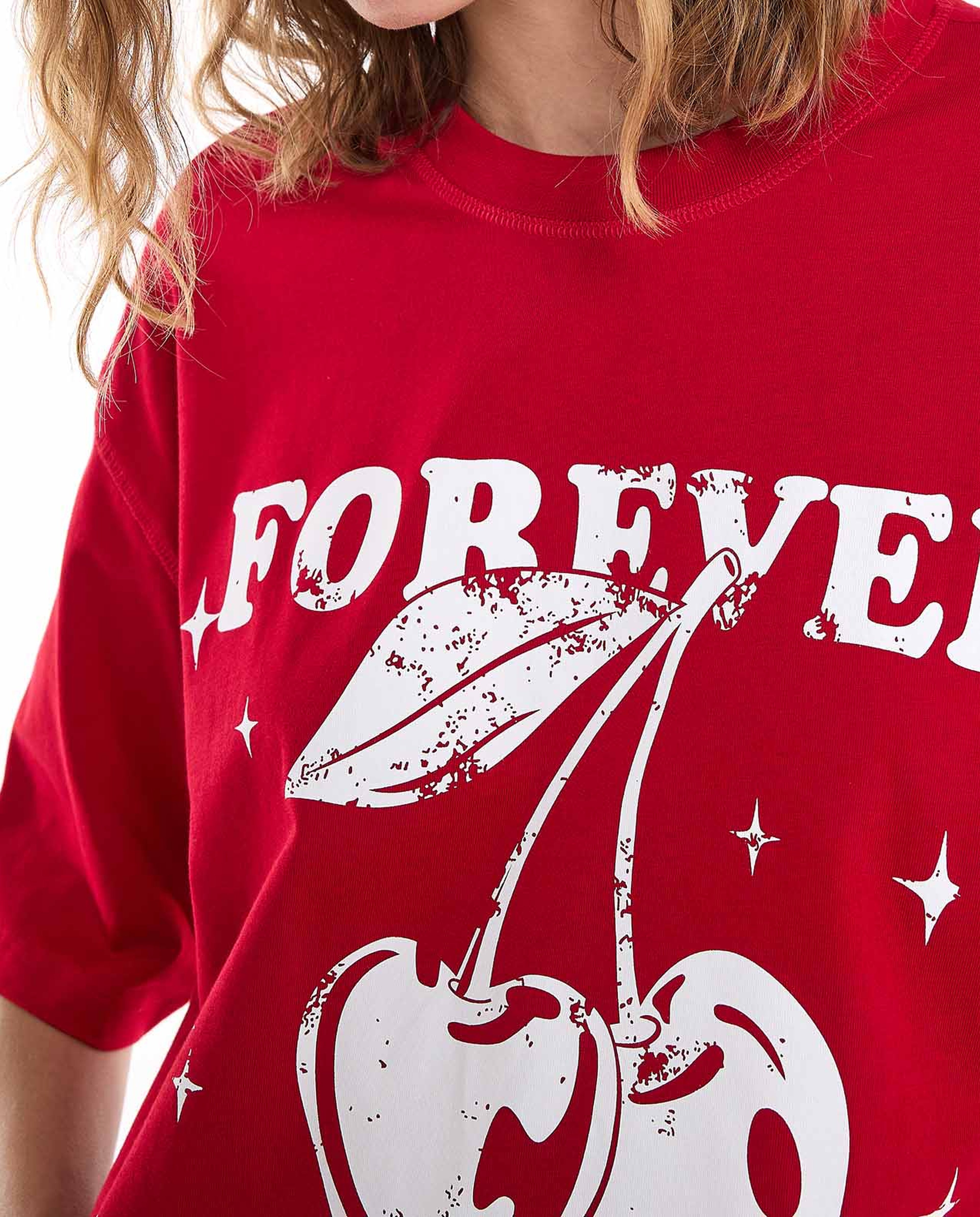 Printed Oversized T-Shirt with Crew Neck and Short Sleeves