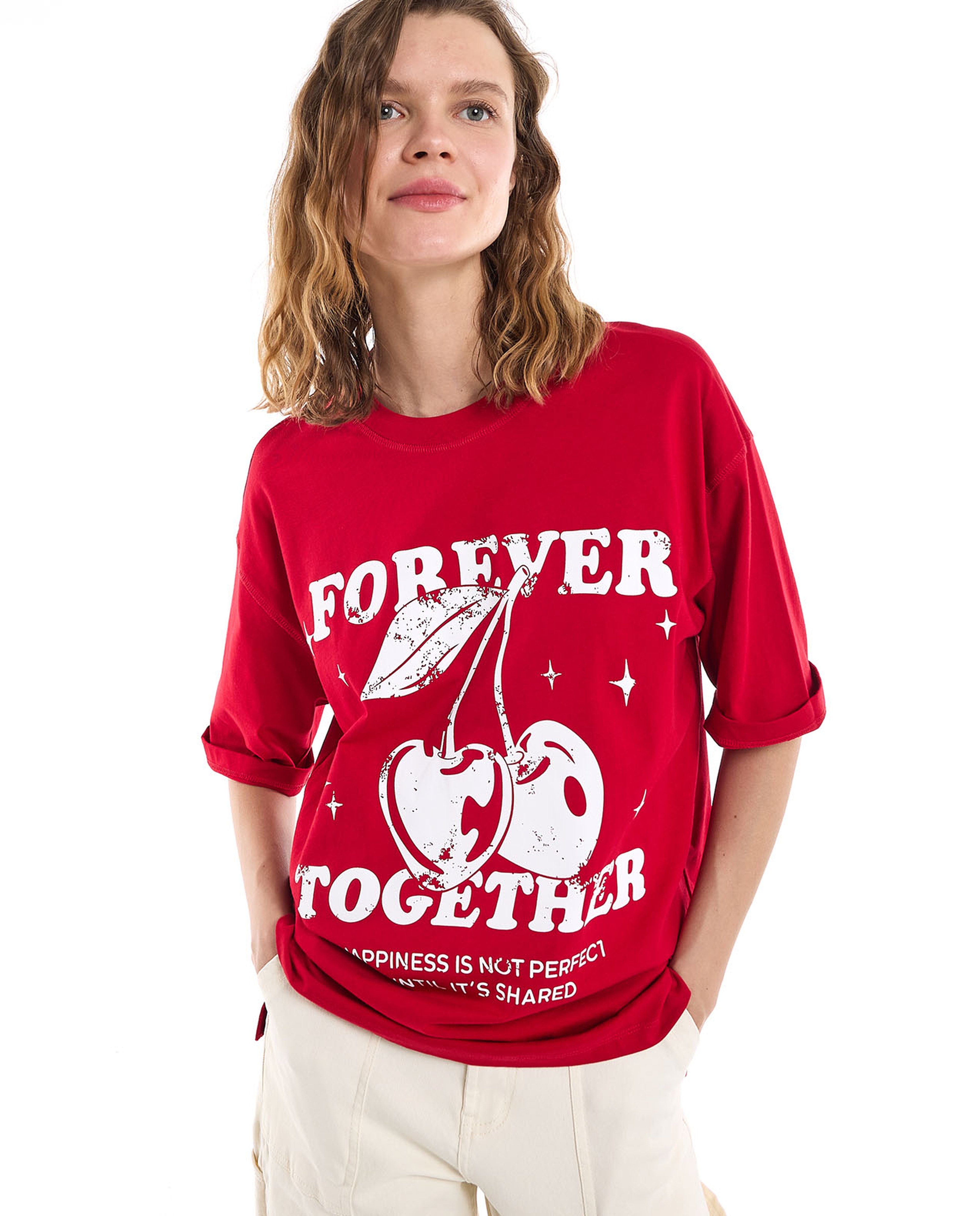 Printed Oversized T-Shirt with Crew Neck and Short Sleeves