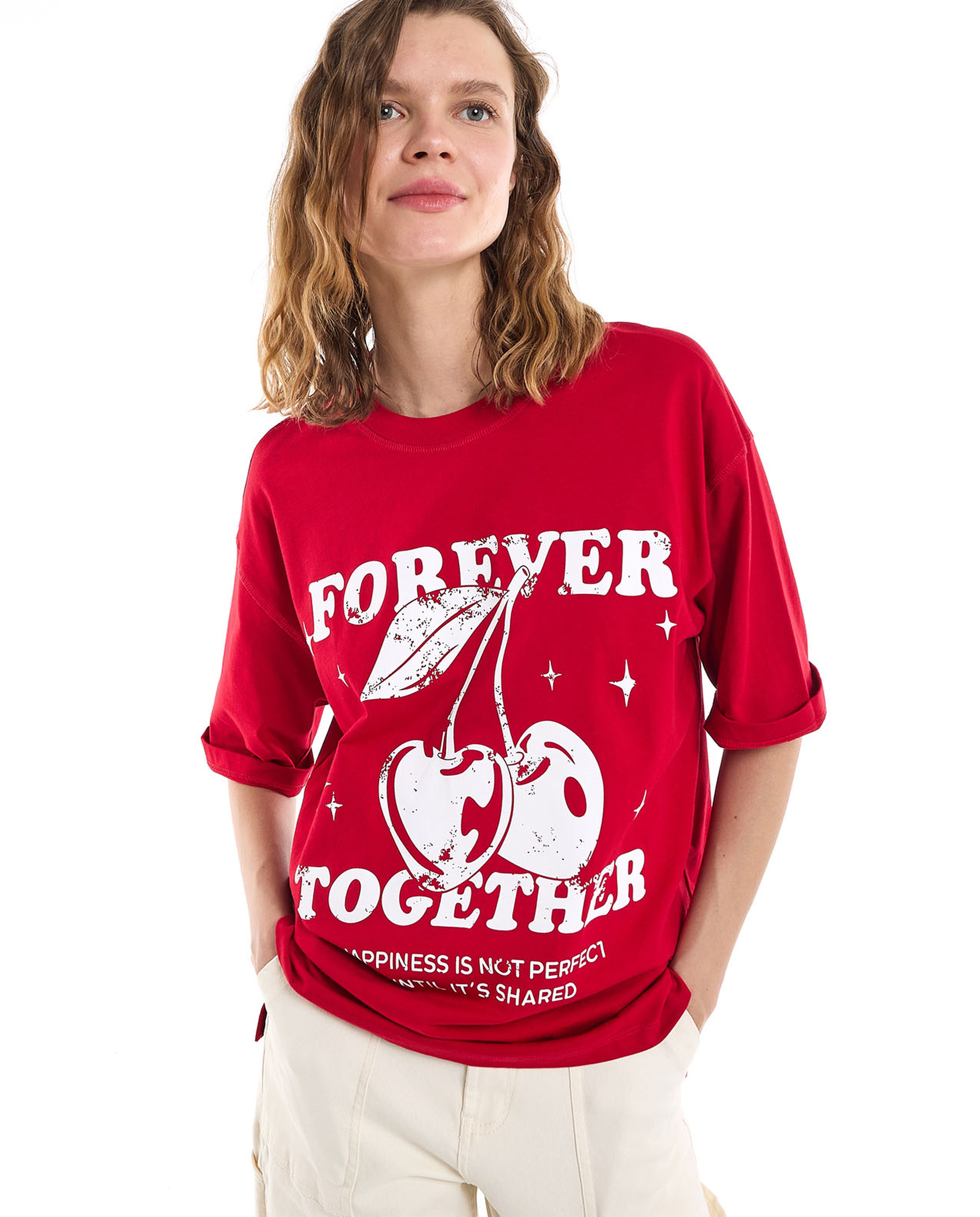 Printed Oversized T-Shirt with Crew Neck and Short Sleeves