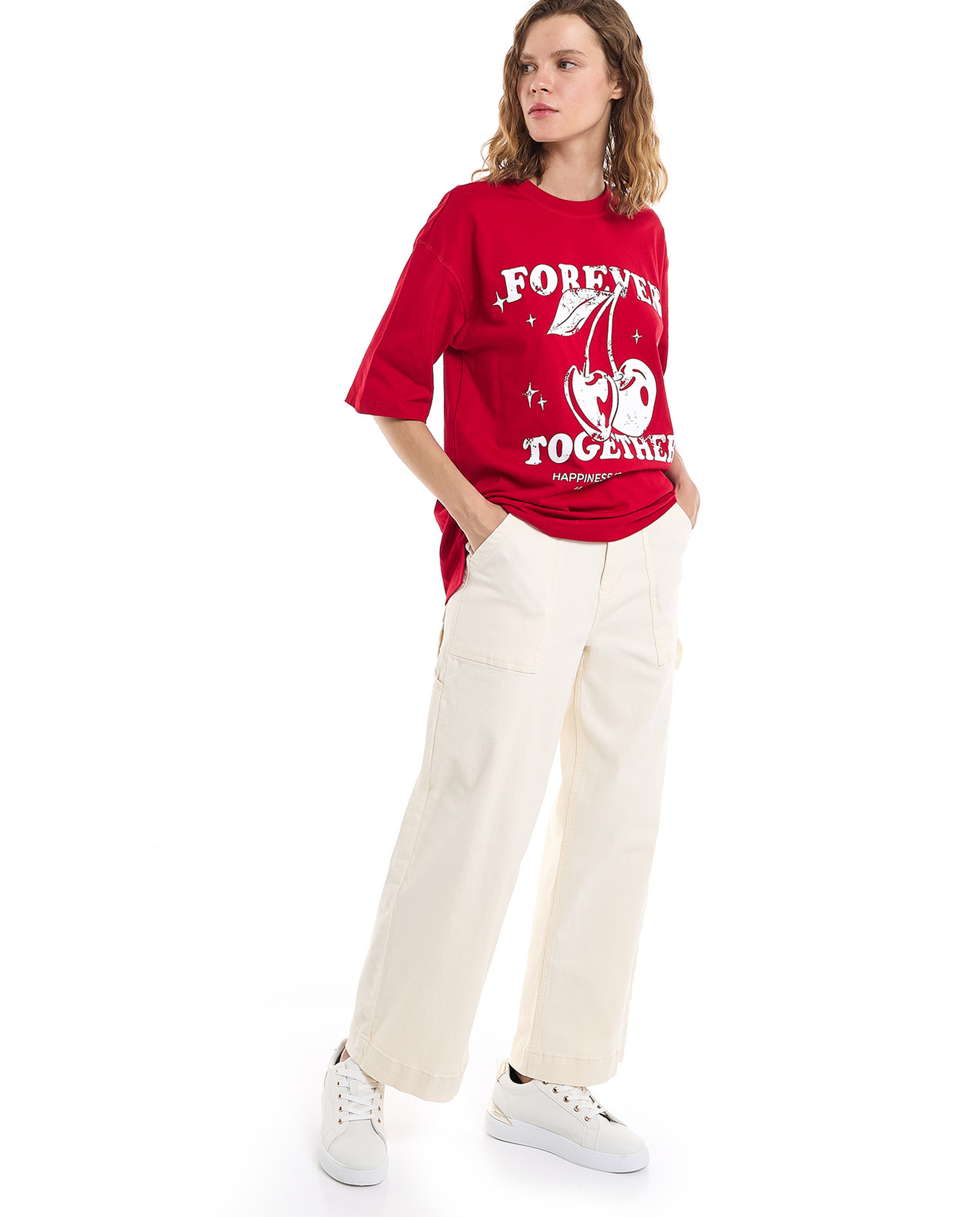 Printed Oversized T-Shirt with Crew Neck and Short Sleeves