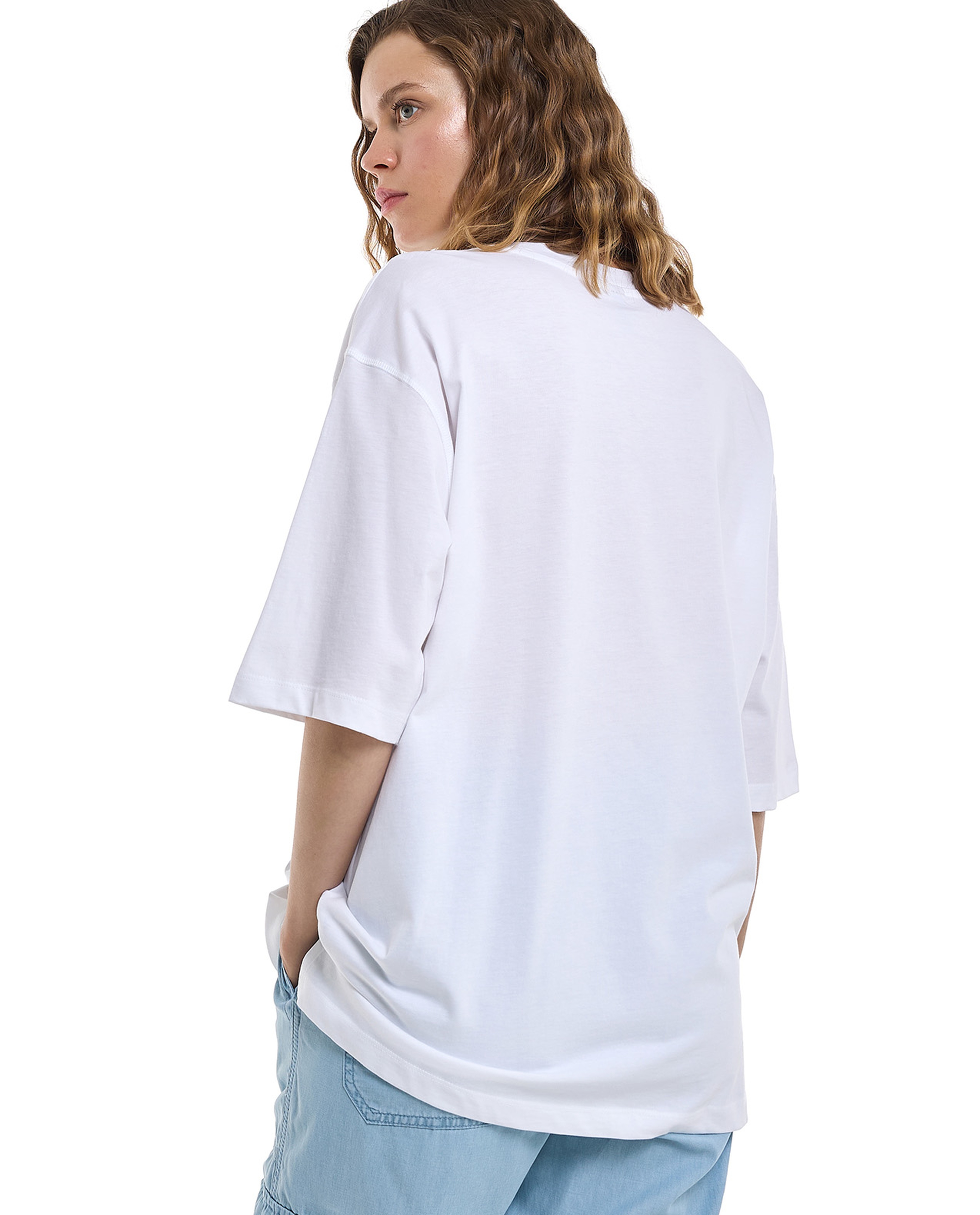 Printed Oversized T-Shirt with Crew Neck and Short Sleeves