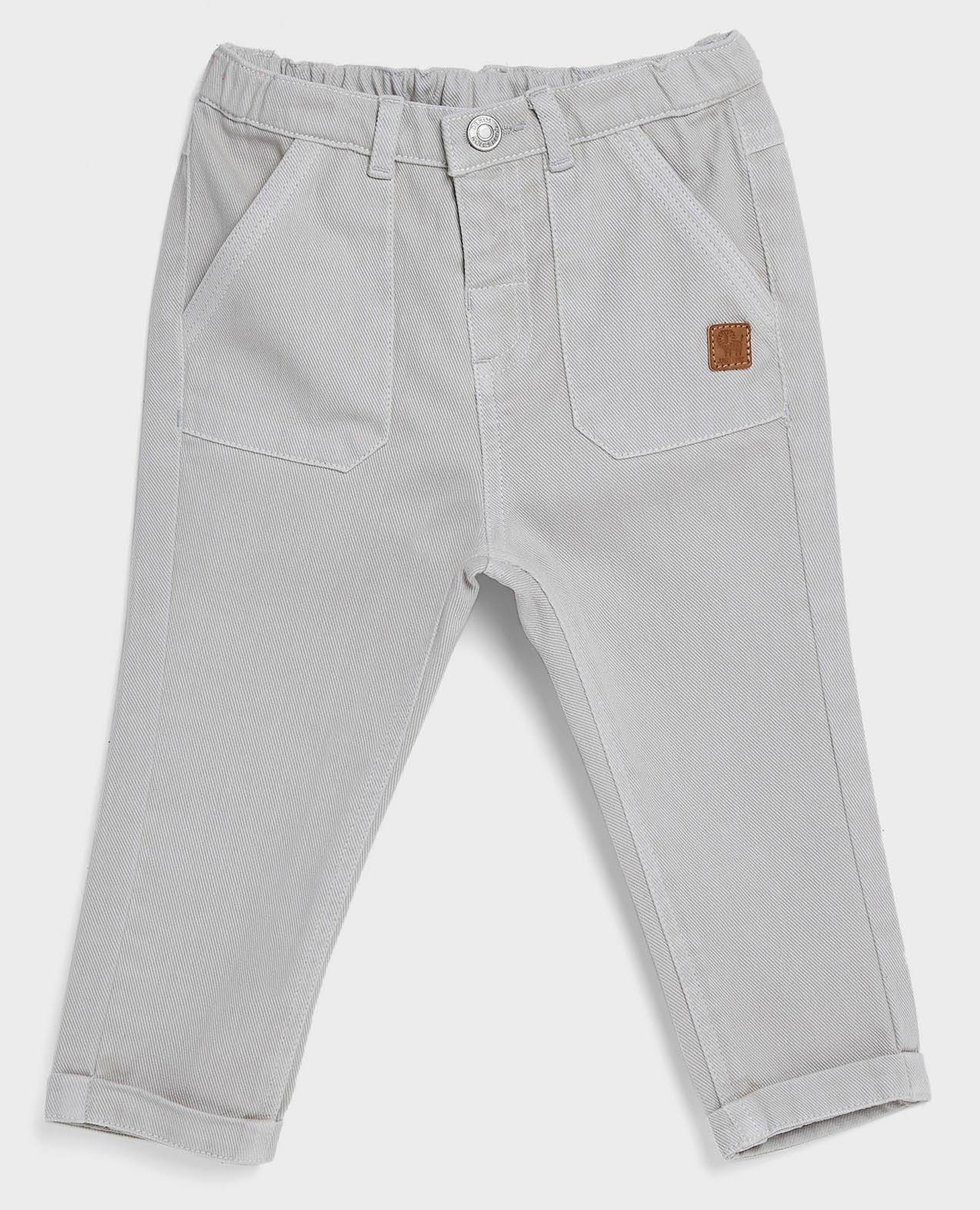 Solid Slim Fit Pants with Button Closure