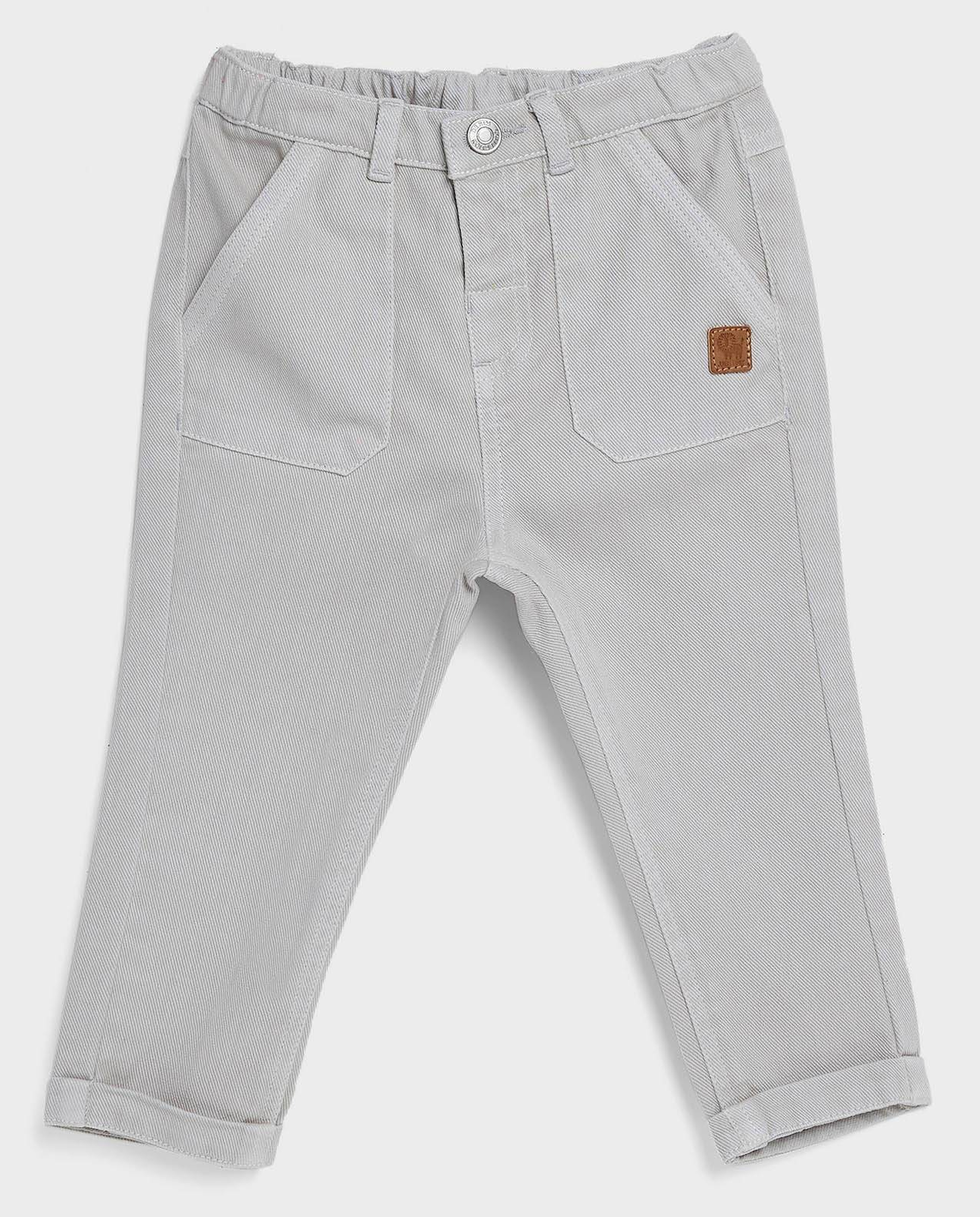 Solid Slim Fit Pants with Button Closure