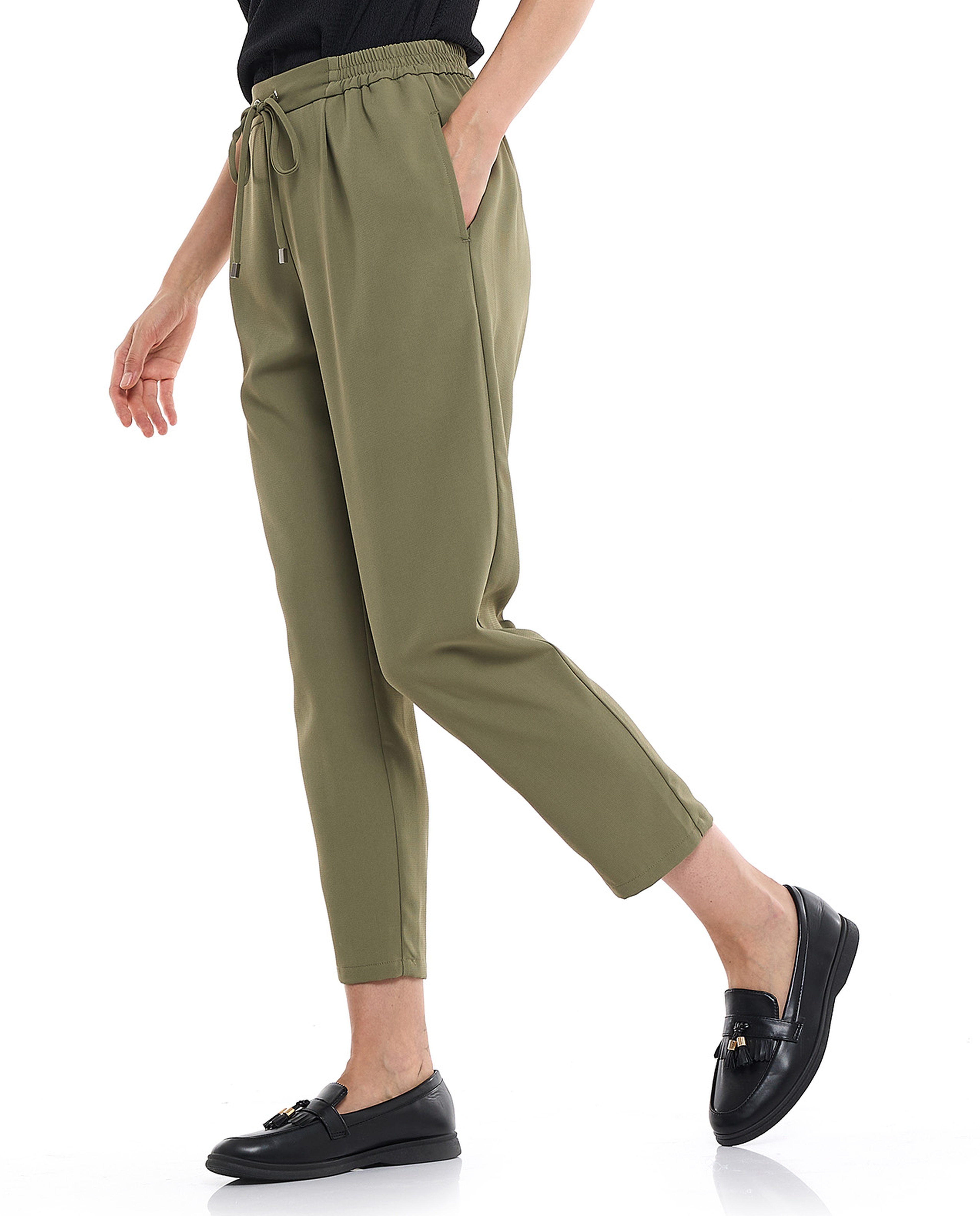 Solid Tapered Fit Pants with Drawstring Waist