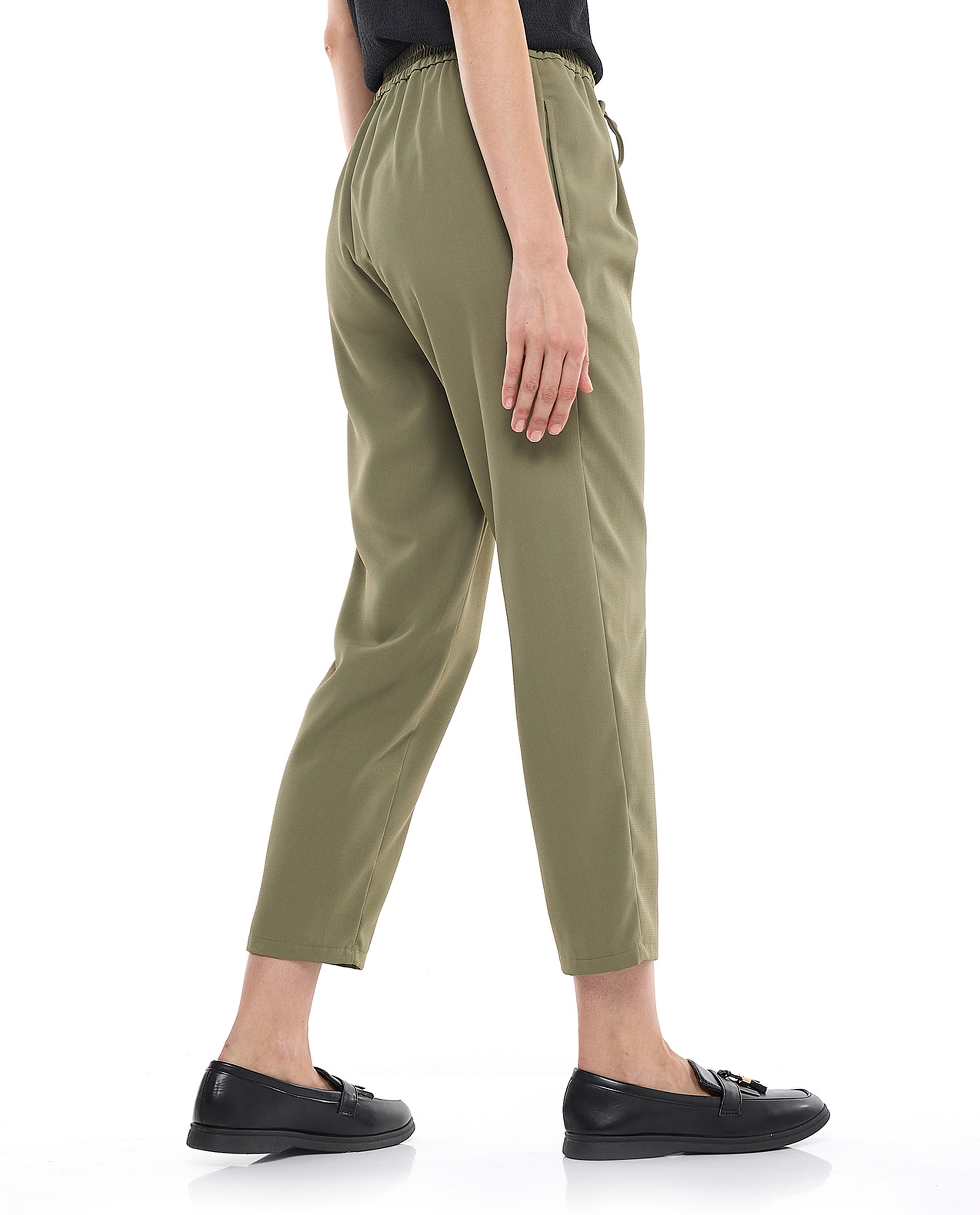 Solid Tapered Fit Pants with Drawstring Waist