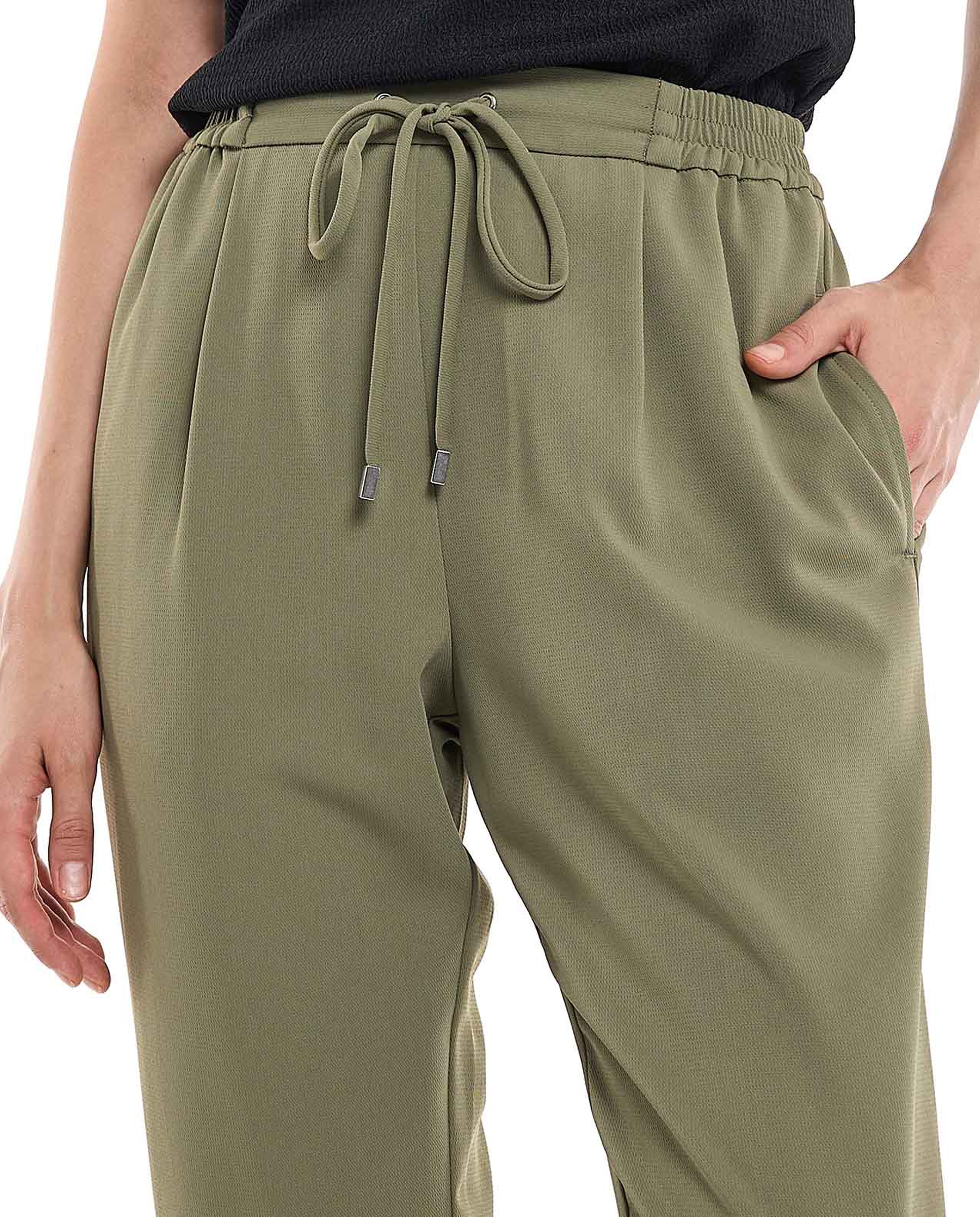 Solid Tapered Fit Pants with Drawstring Waist