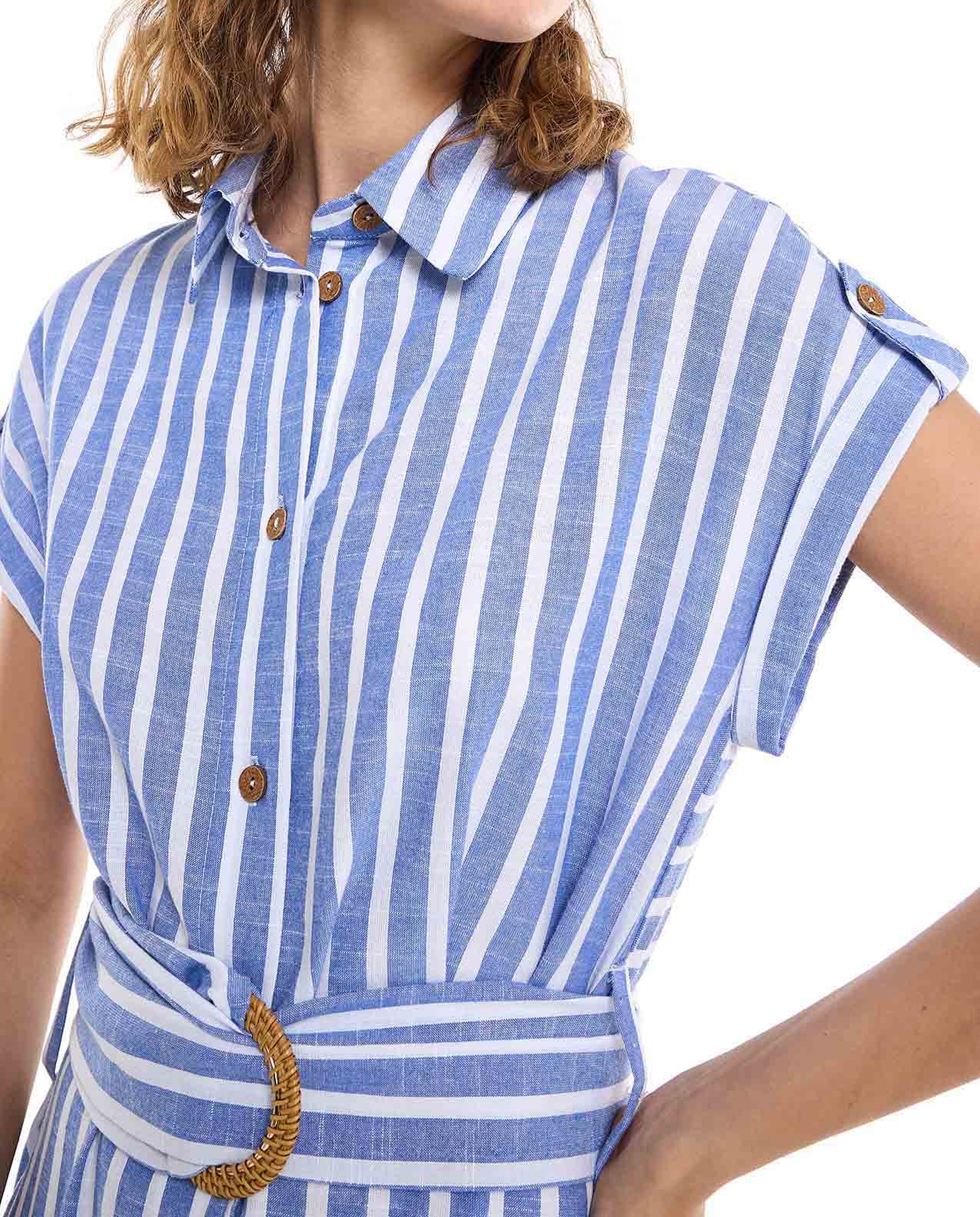 Striped Shirt Dress with Short Sleeves