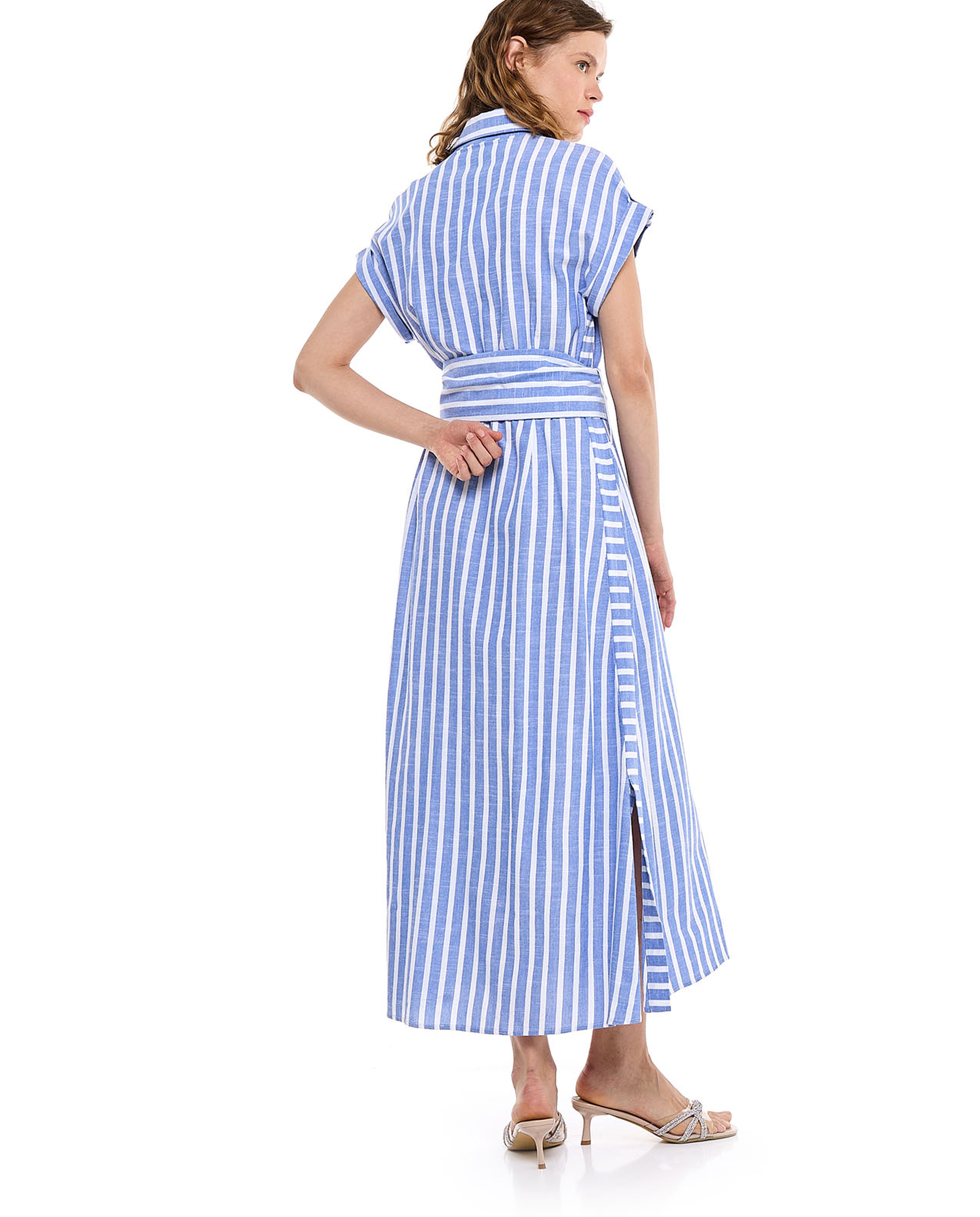 Striped Shirt Dress with Short Sleeves