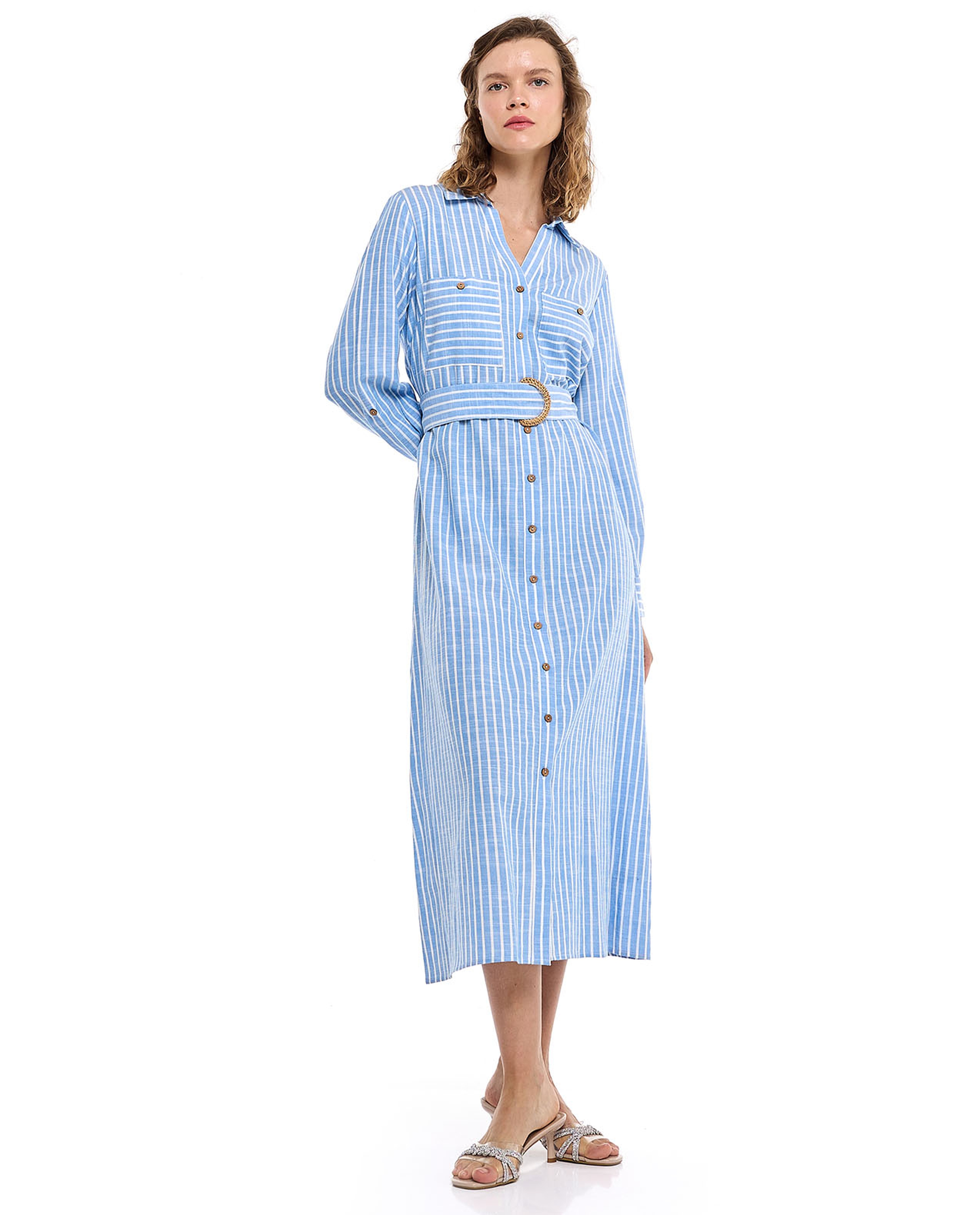 Striped Shirt Dress with Long Sleeves