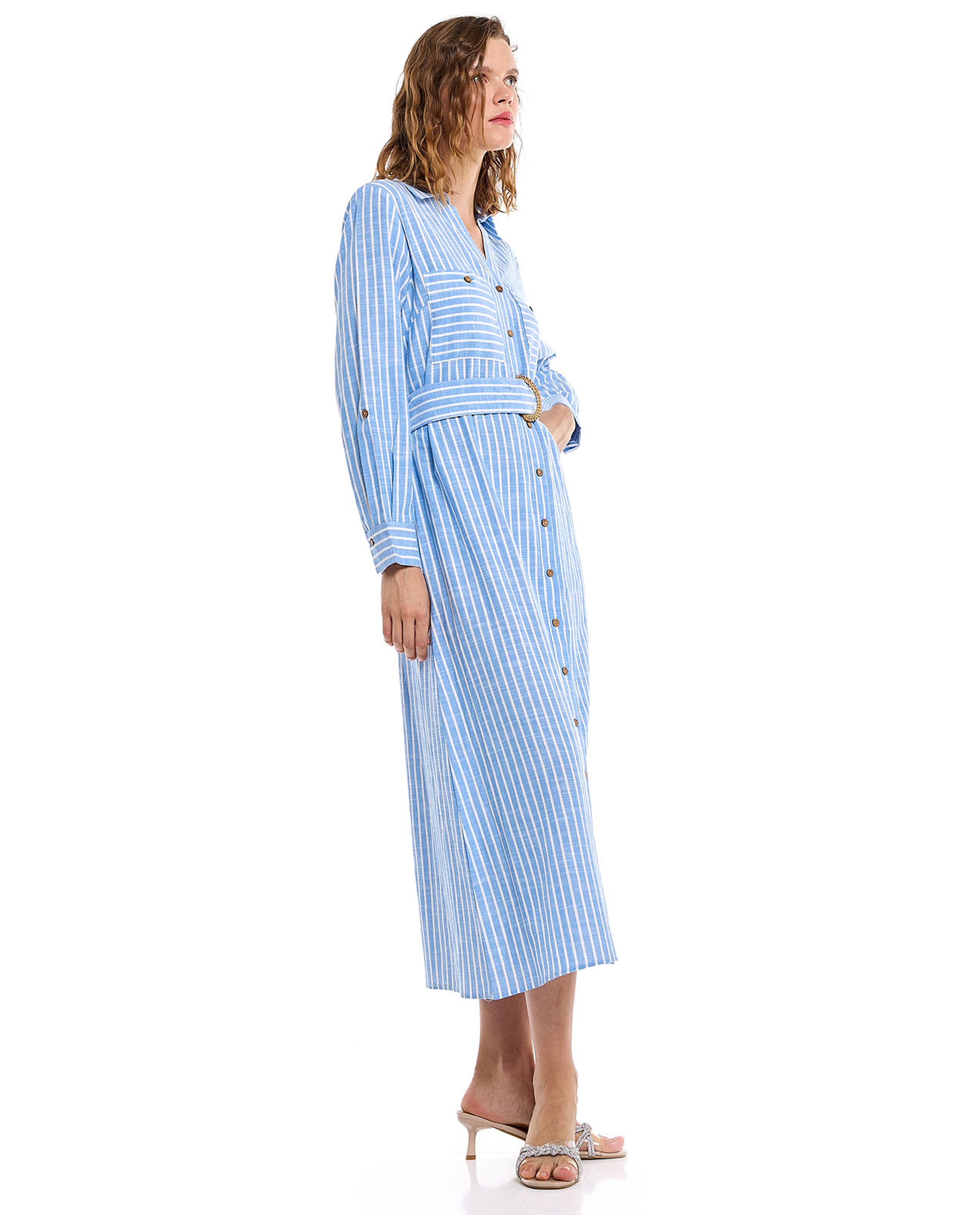 Striped Shirt Dress with Long Sleeves