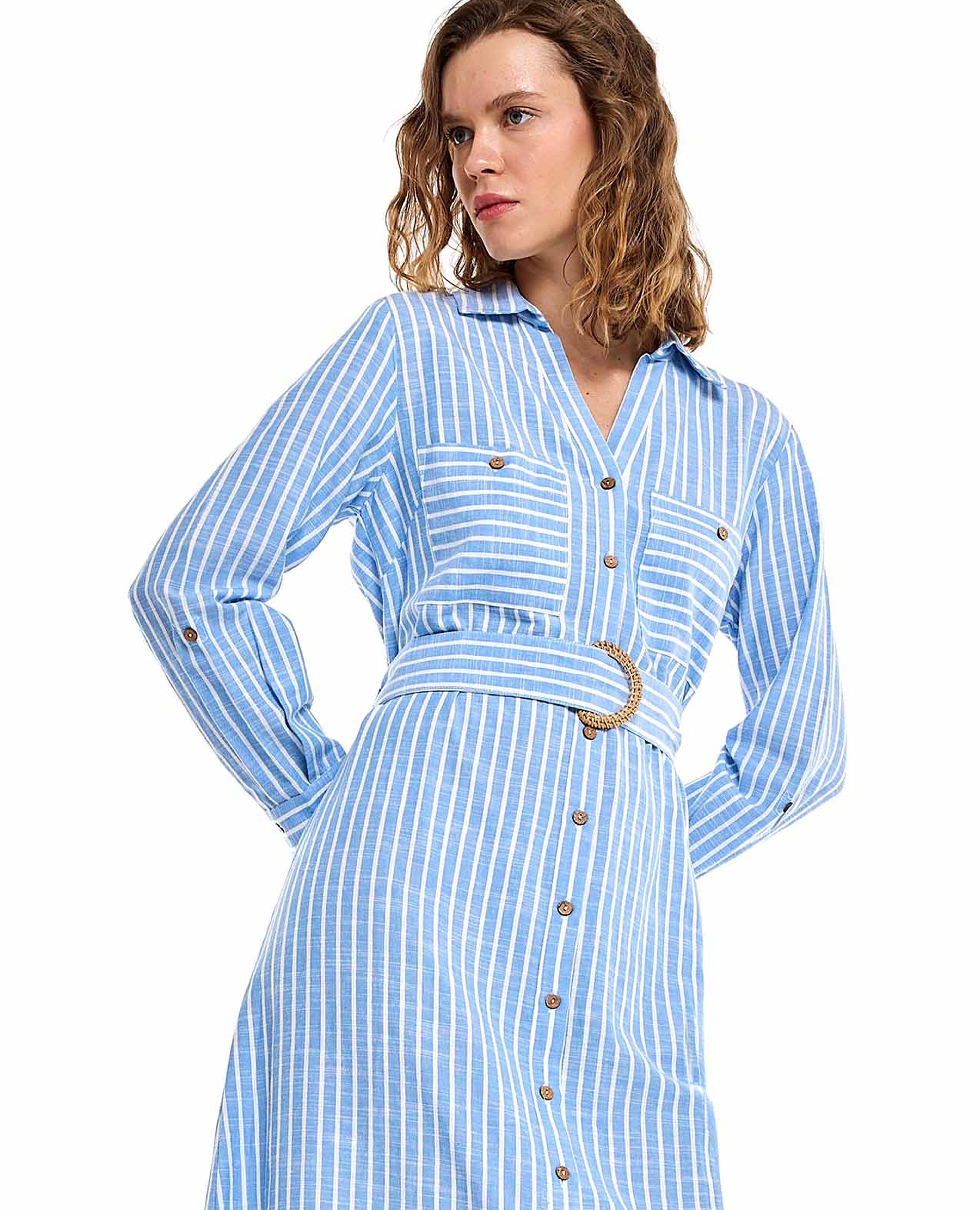 Striped Shirt Dress with Long Sleeves