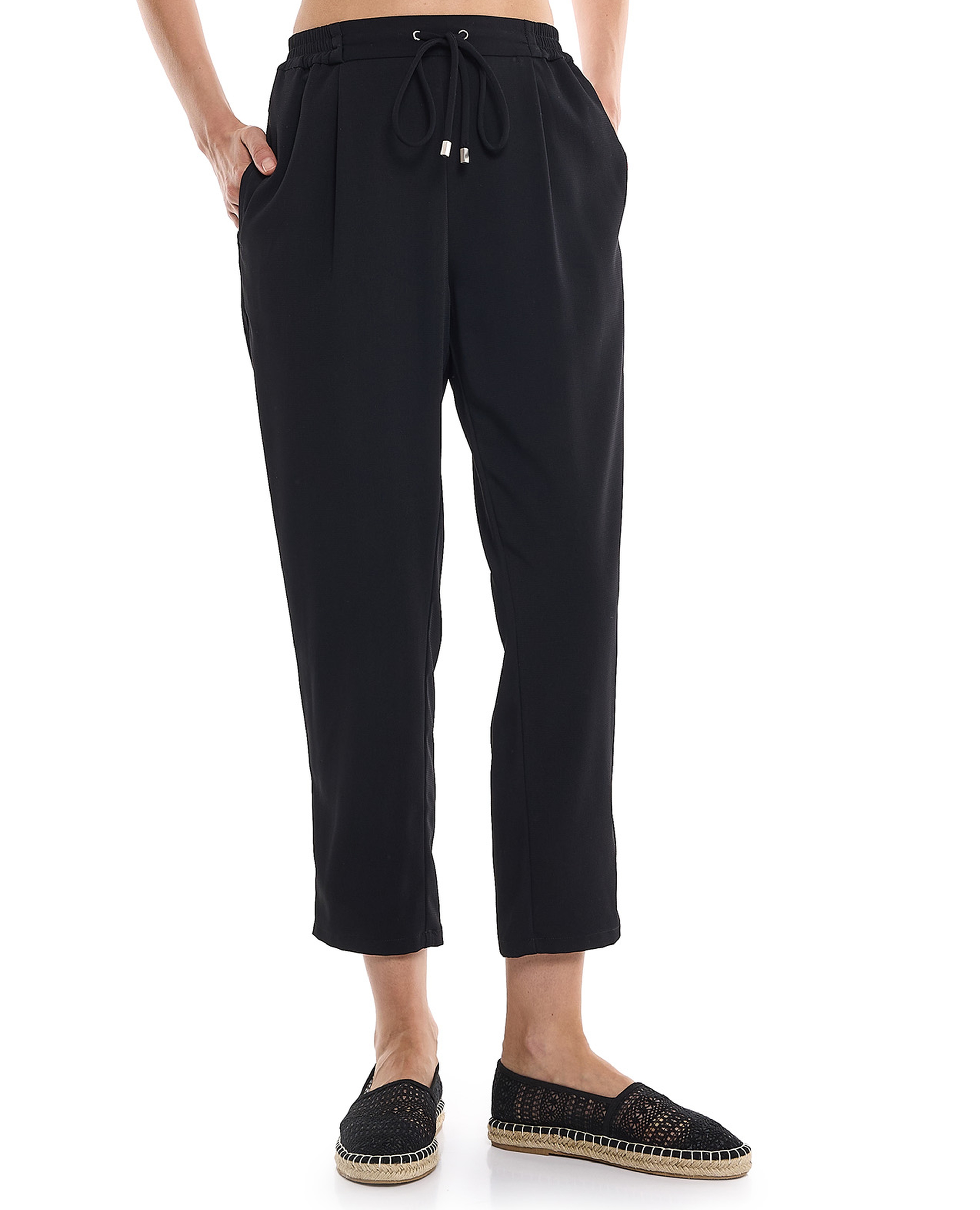 بنطال ضيق سادة برباط على الخصر