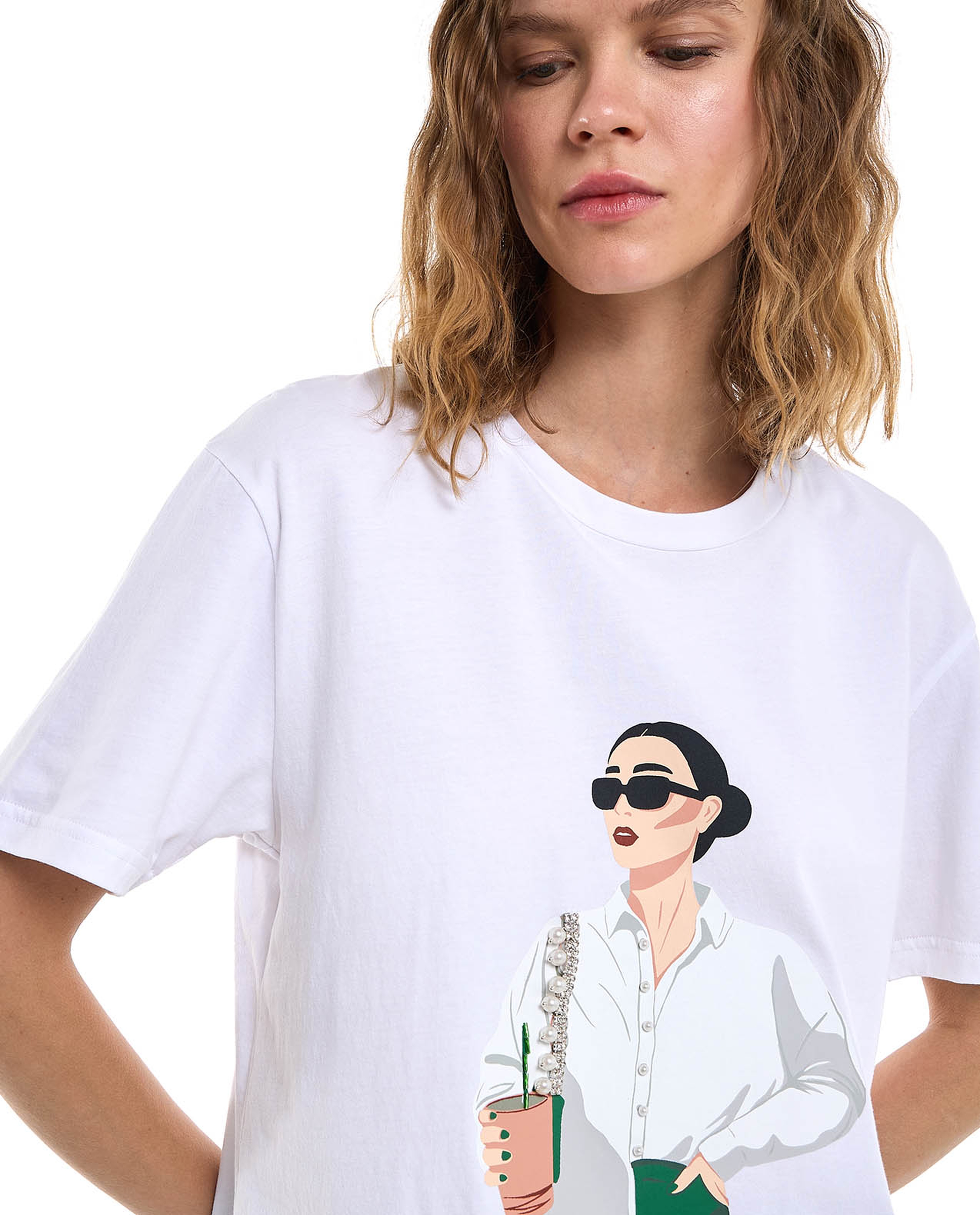 Graphic Print T-Shirt with Crew Neck and Short Sleeves