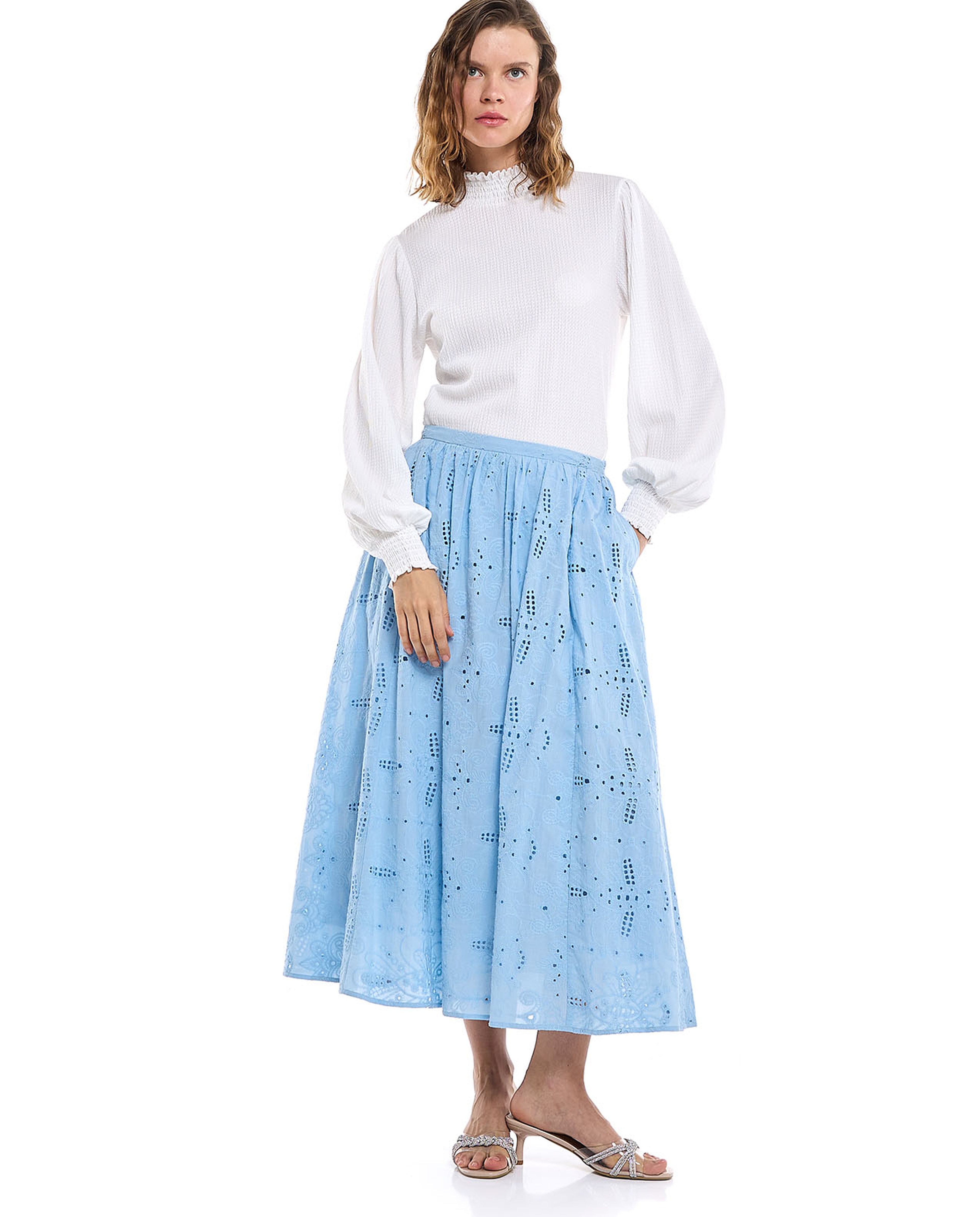 Schiffli Maxi Skirt with Elastic Waist
