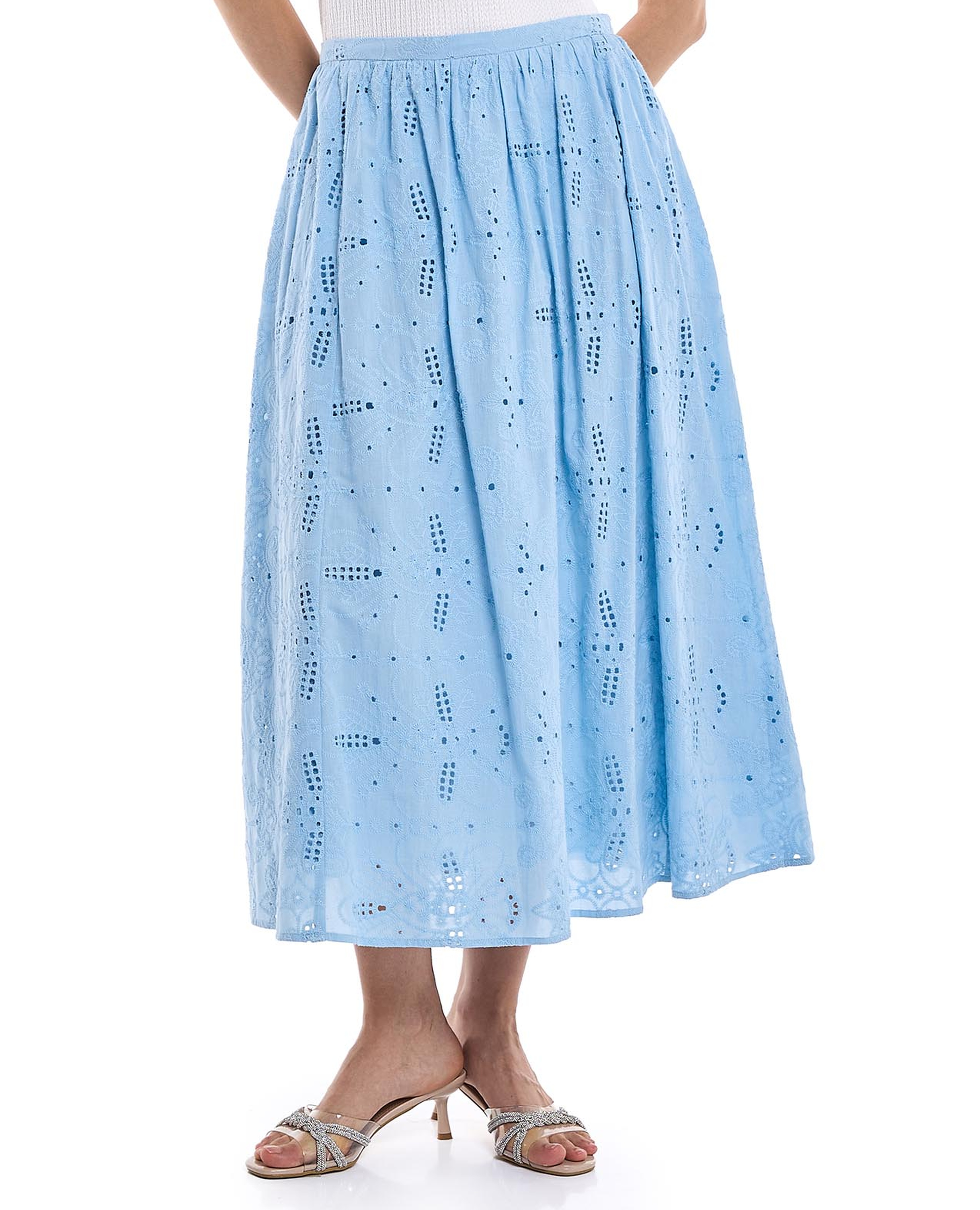 Schiffli Maxi Skirt with Elastic Waist