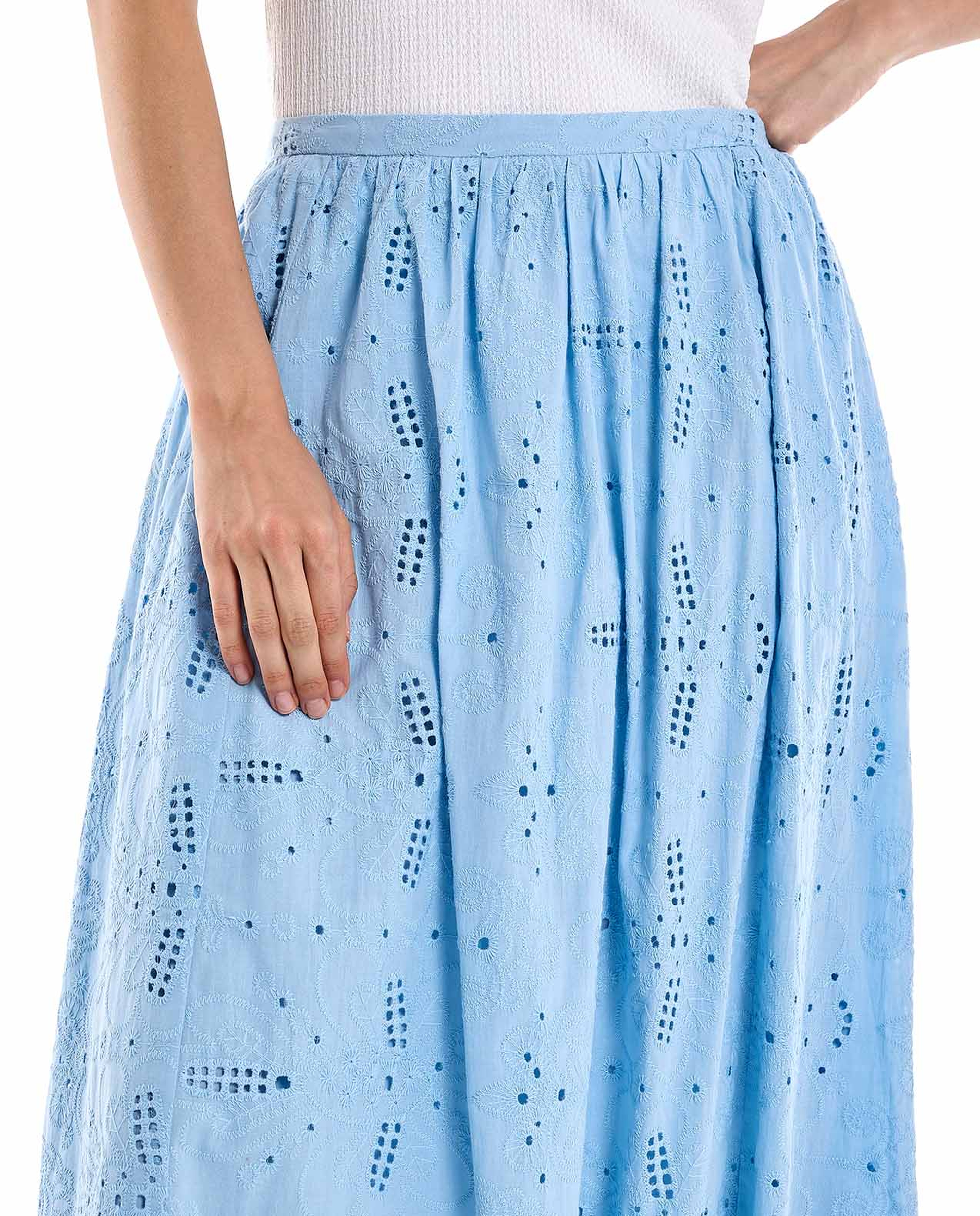 Schiffli Maxi Skirt with Elastic Waist