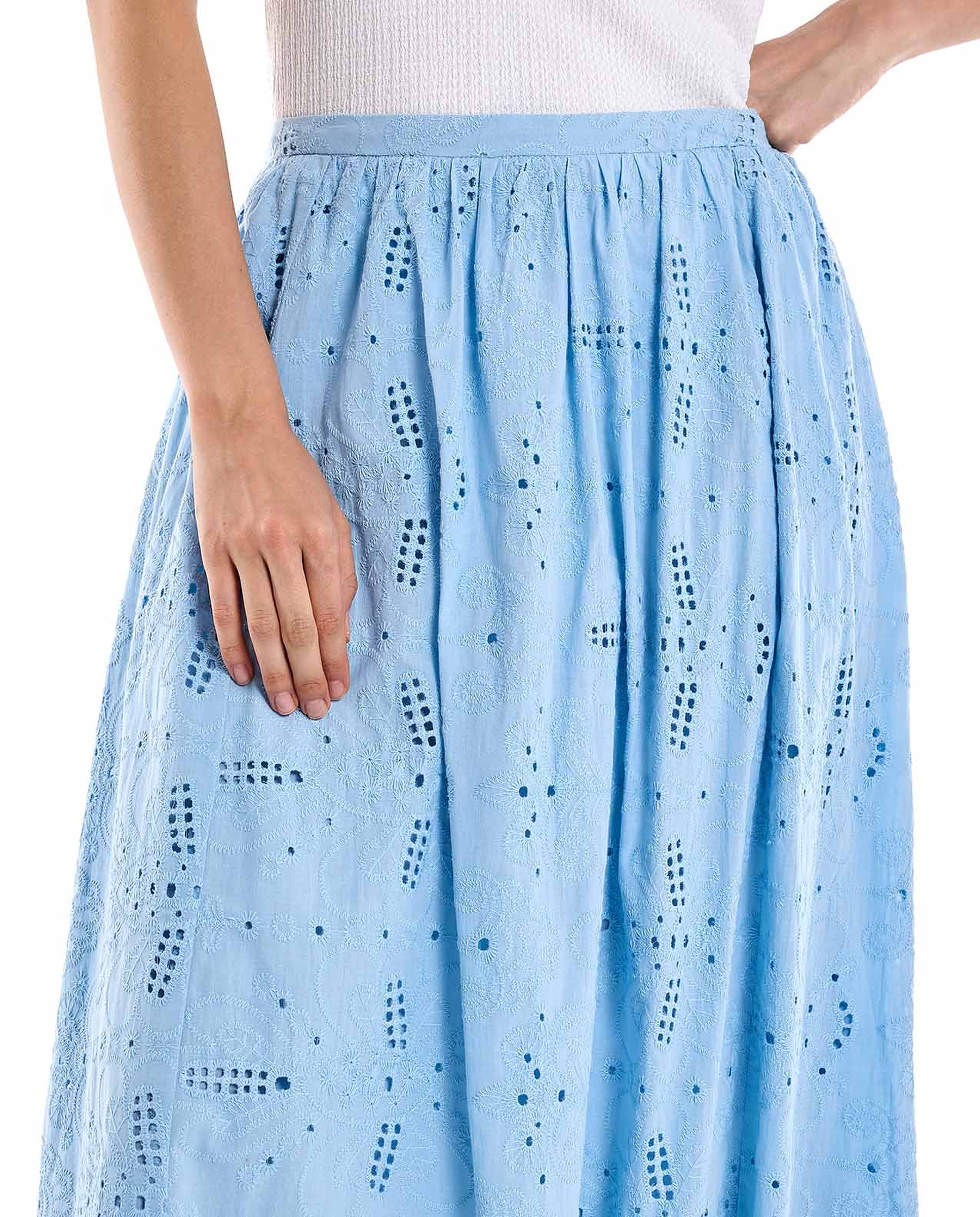 Schiffli Maxi Skirt with Elastic Waist
