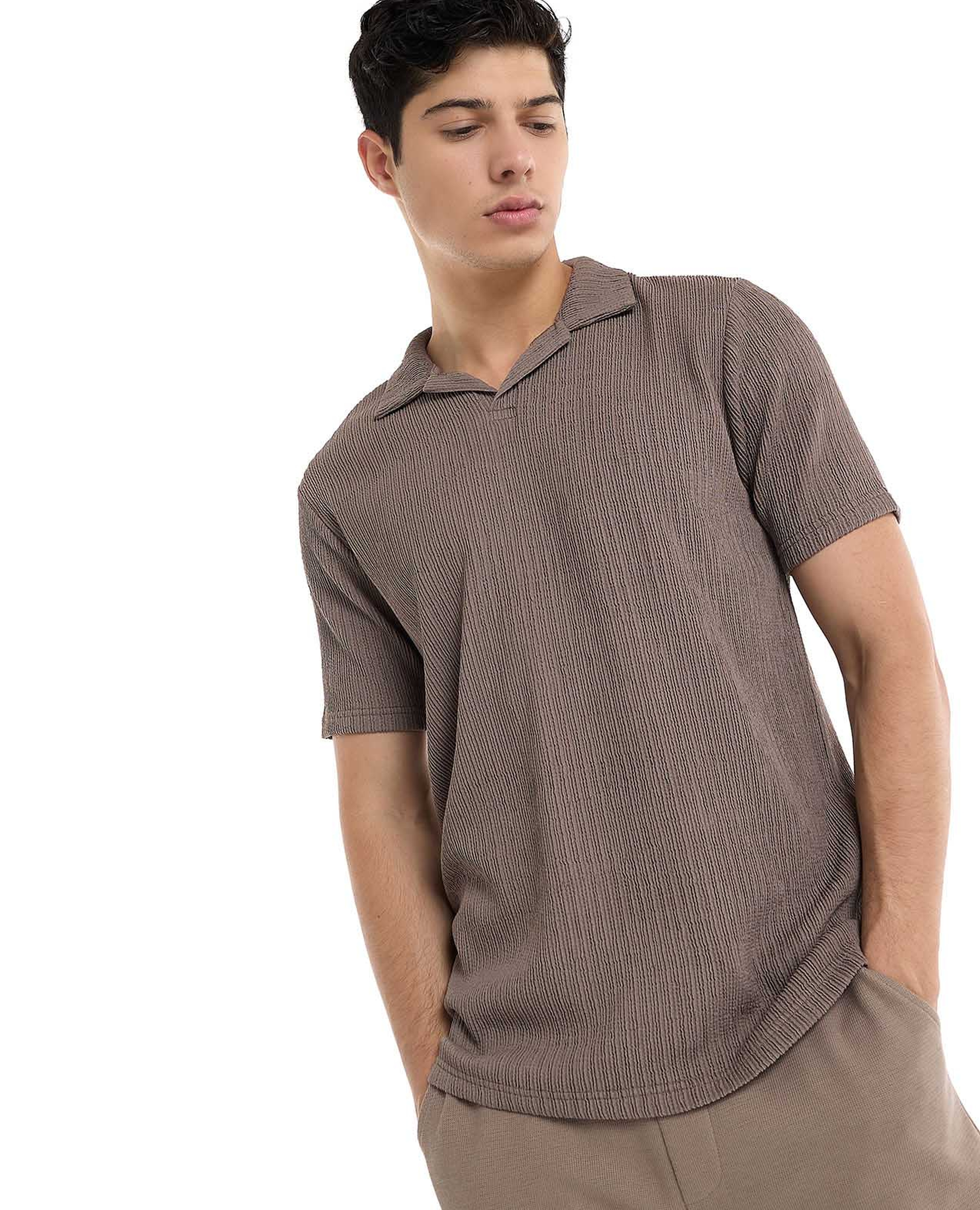 Textured Polo T-Shirt with Short Sleeves
