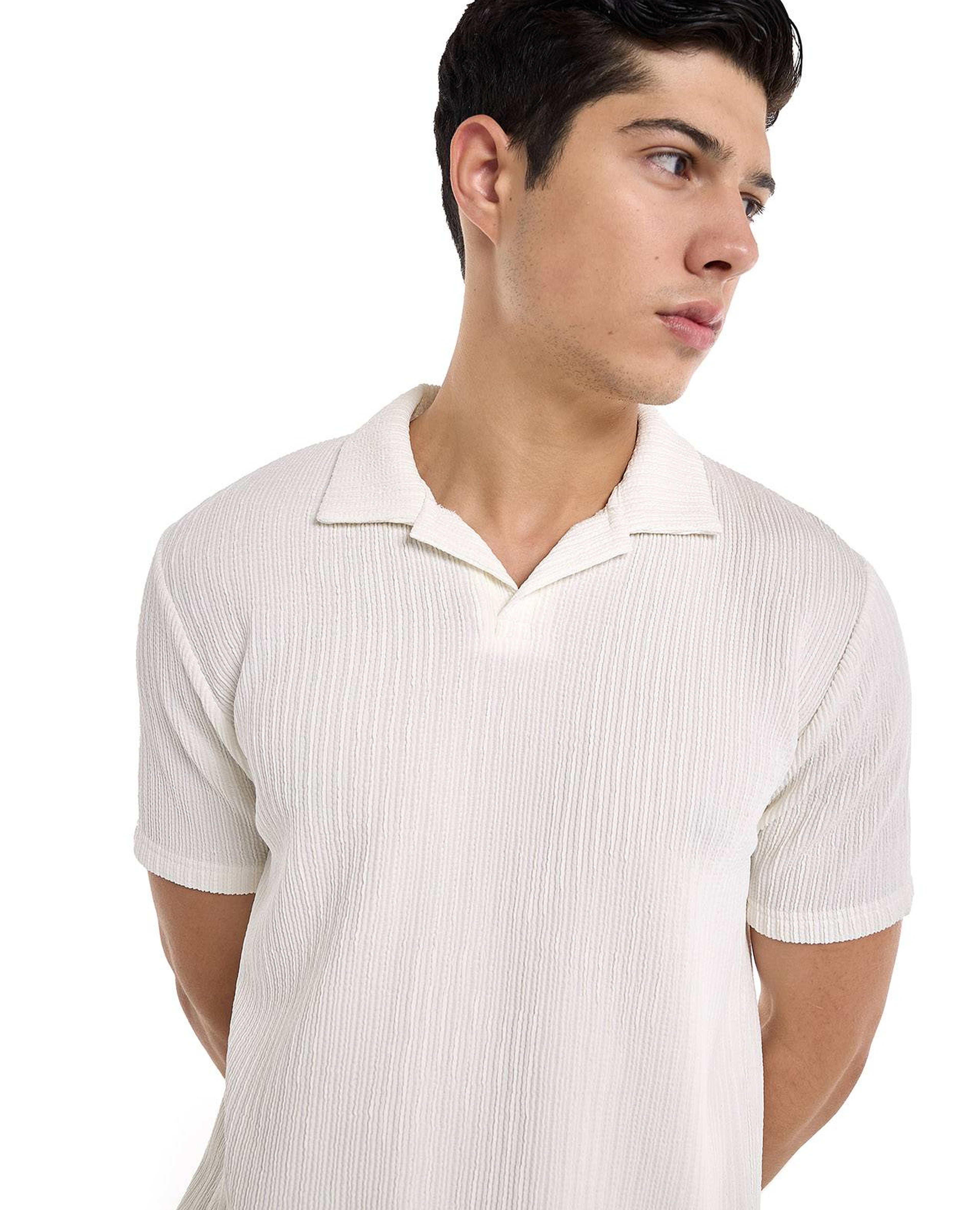 Textured Polo T-Shirt with Short Sleeves