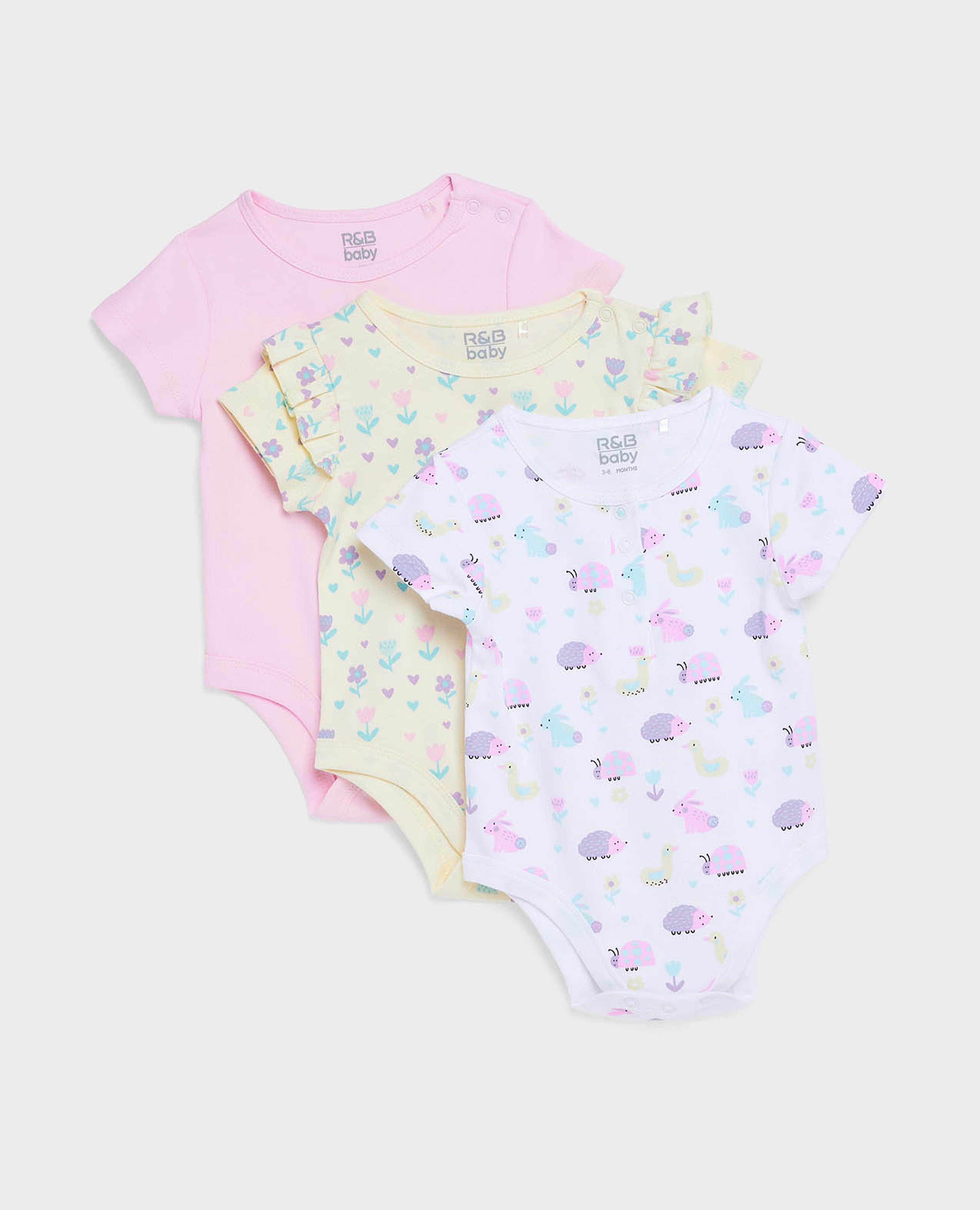 3 Pack Printed Bodysuits with Short Sleeves