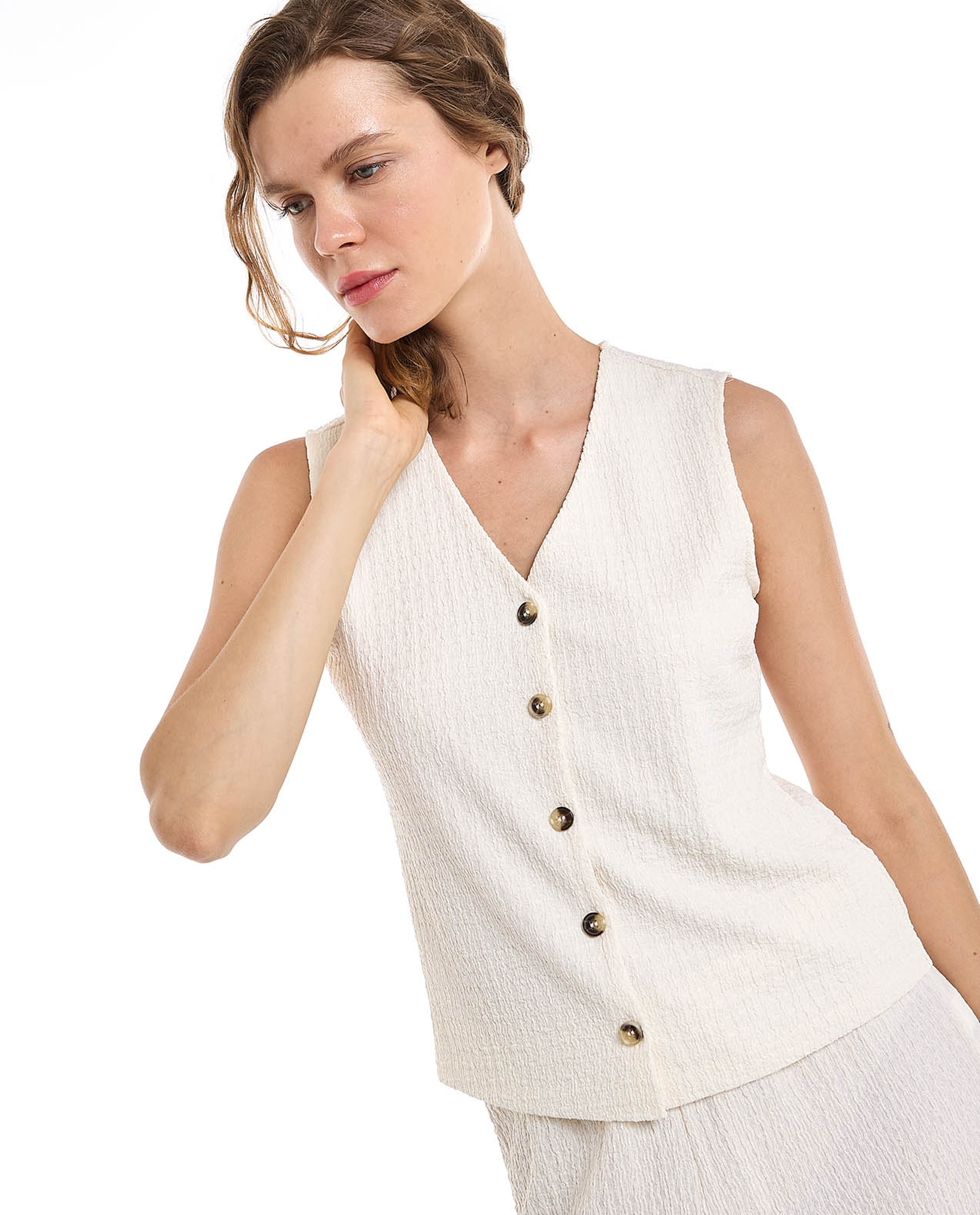 Textured Vest Top with V-Neck