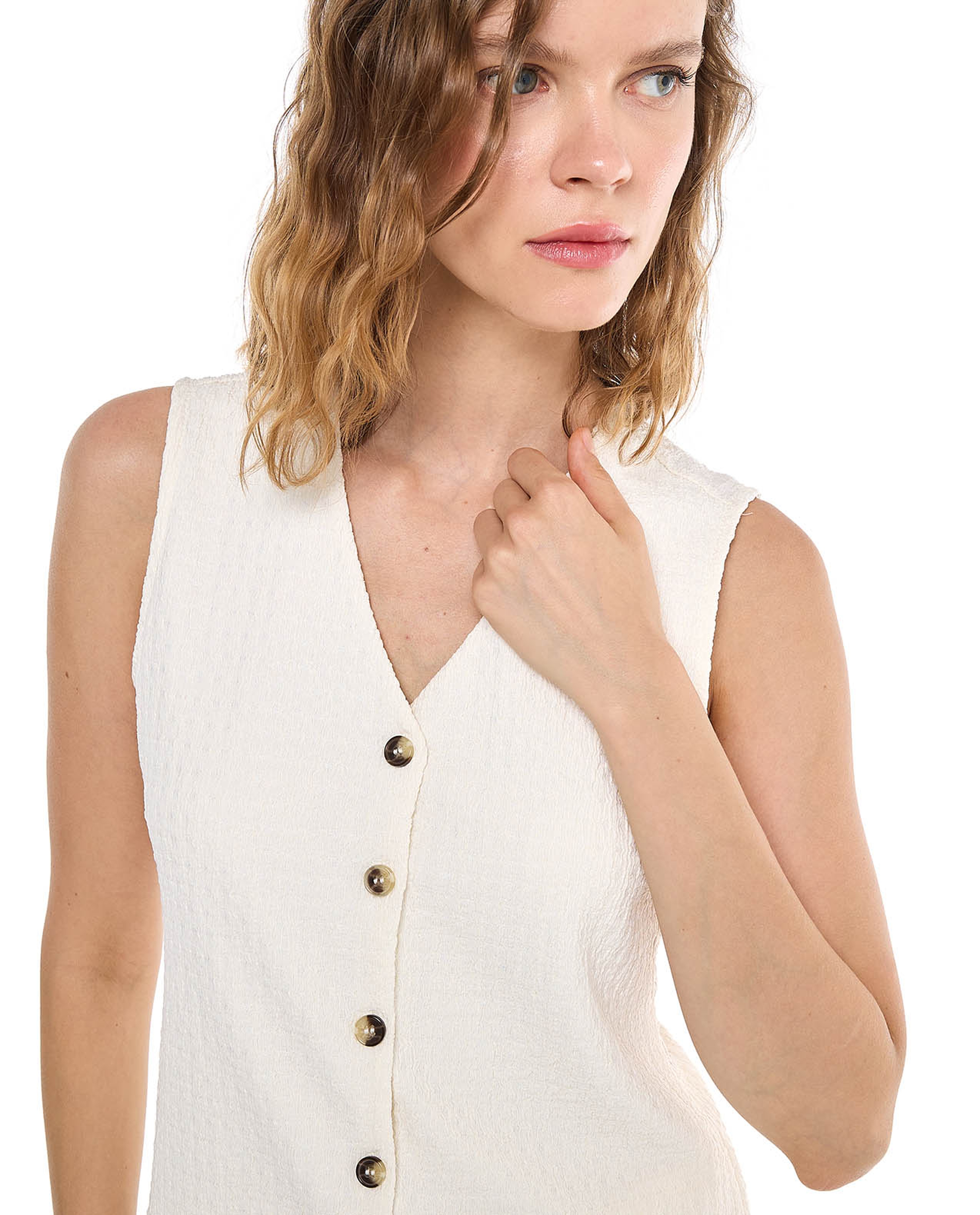 Textured Vest Top with V-Neck