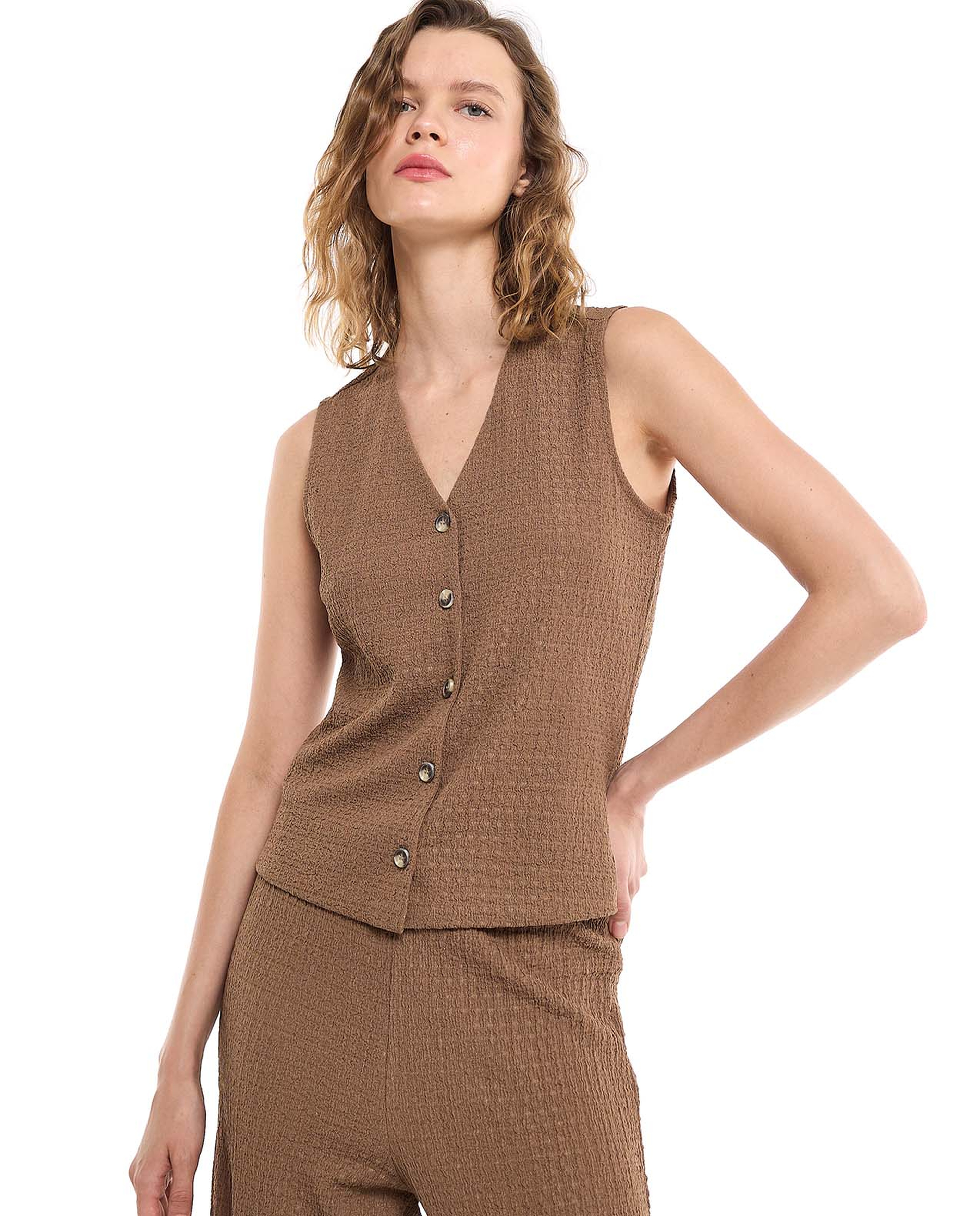 Textured Vest Top with V-Neck