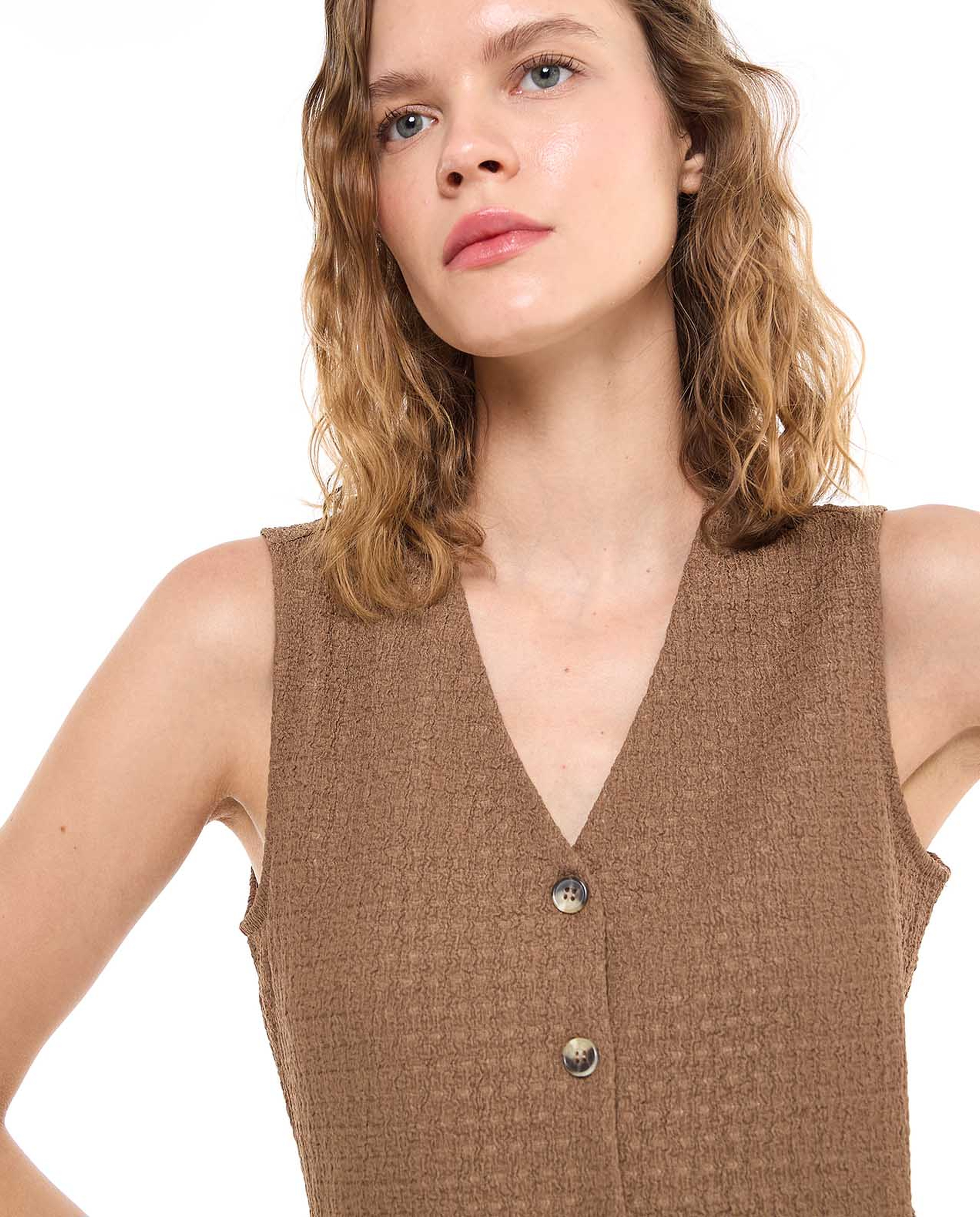 Textured Vest Top with V-Neck