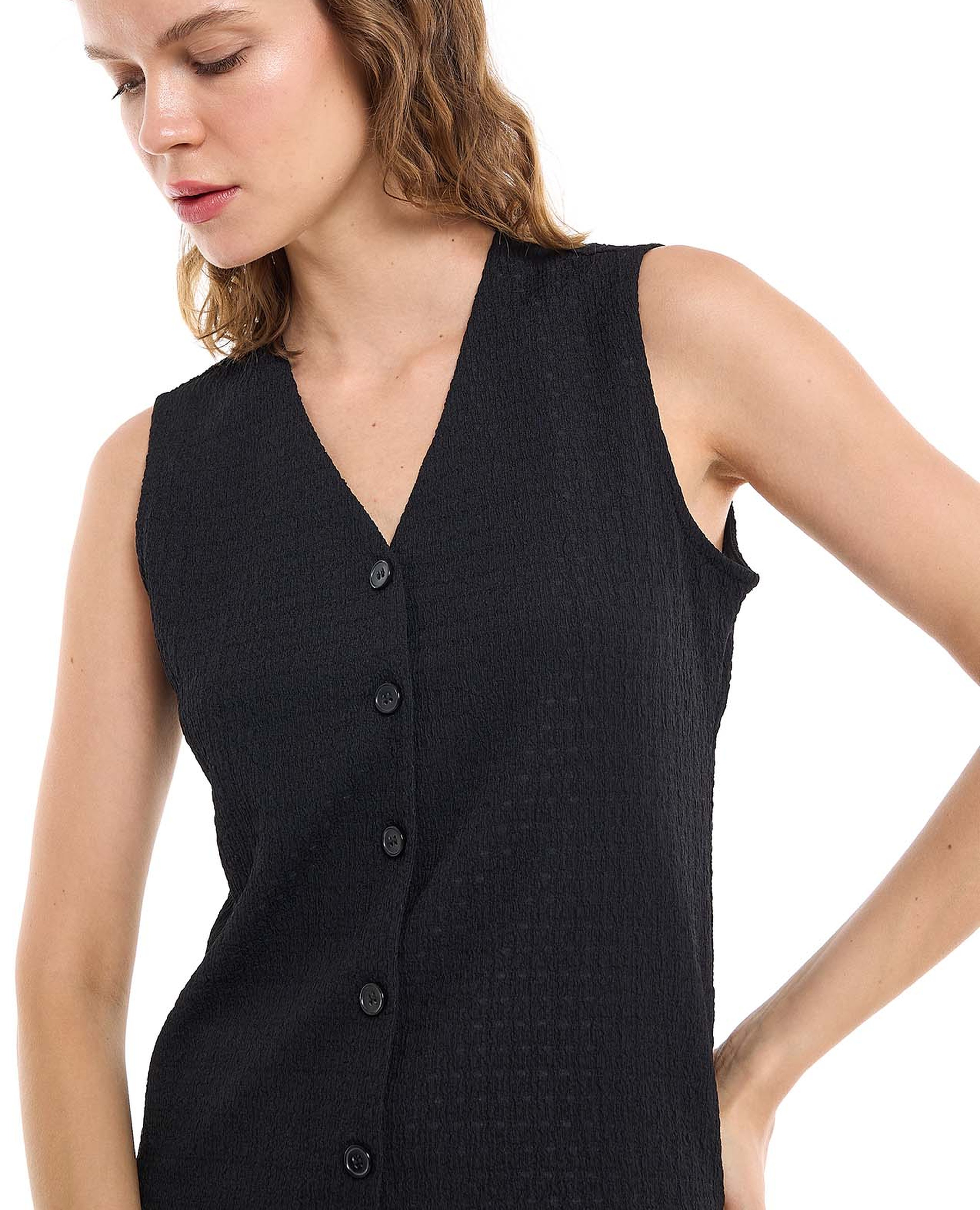 Textured Vest Top with V-Neck