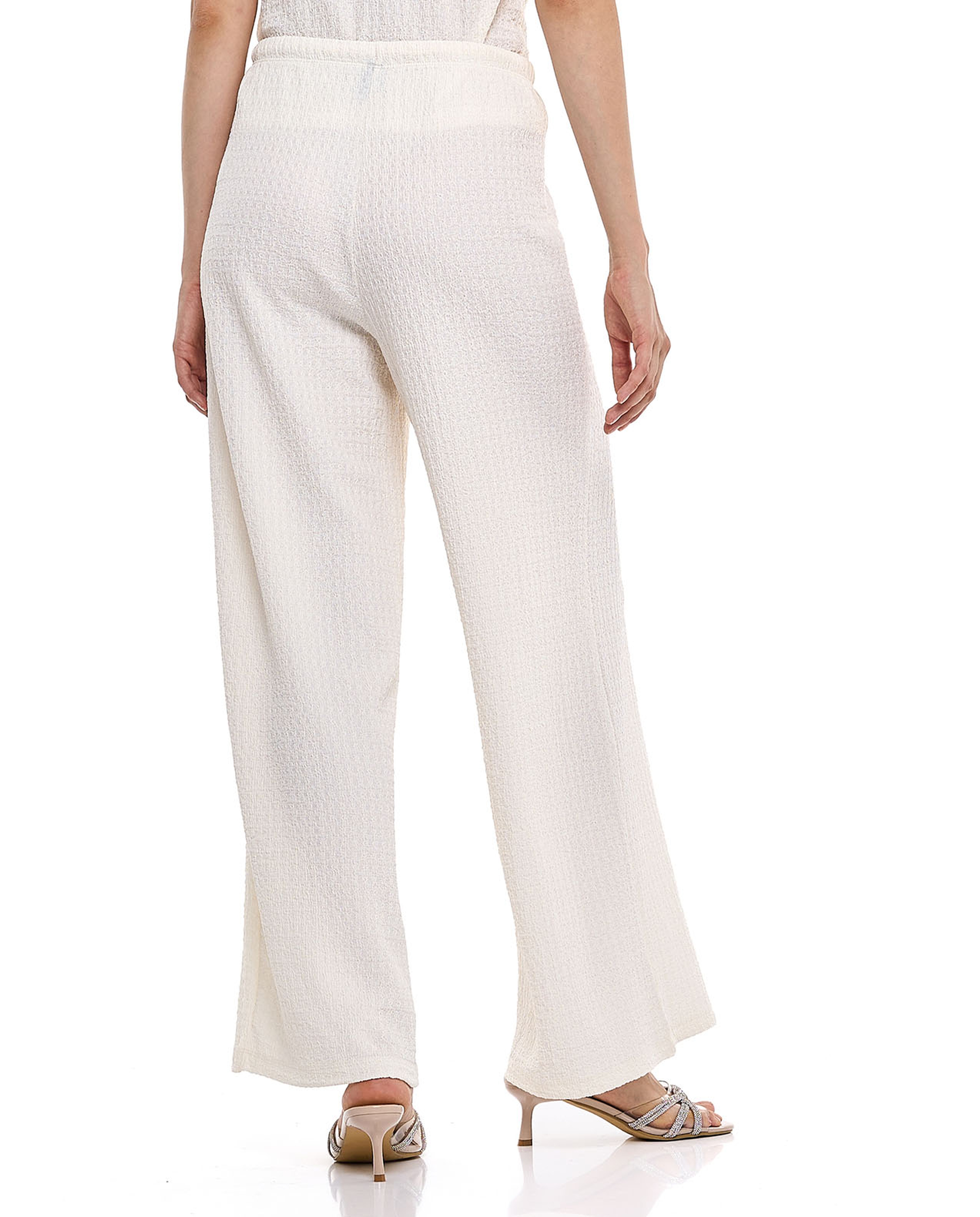 Textured Wide Leg Pants with Elastic Waist