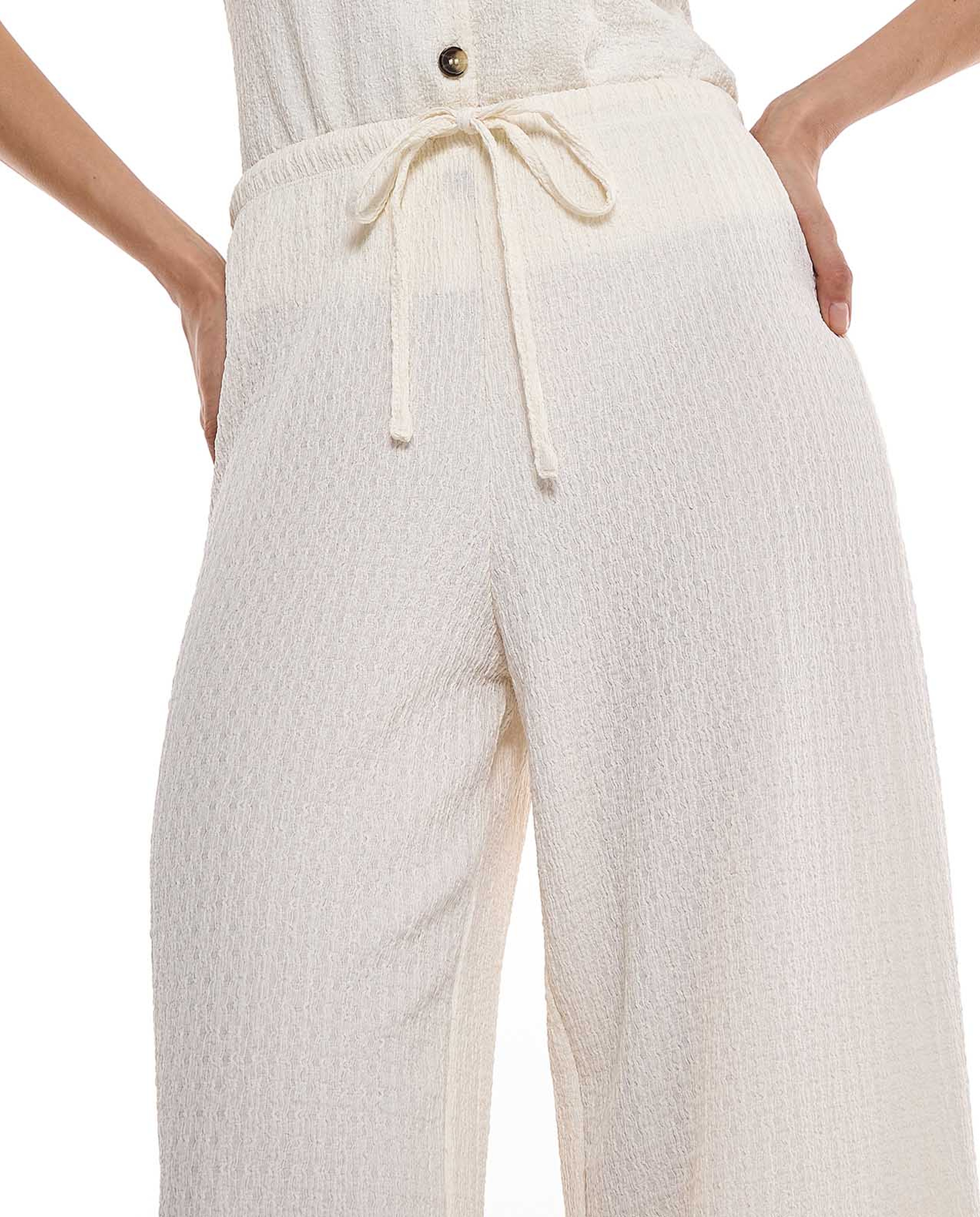 Textured Wide Leg Pants with Elastic Waist