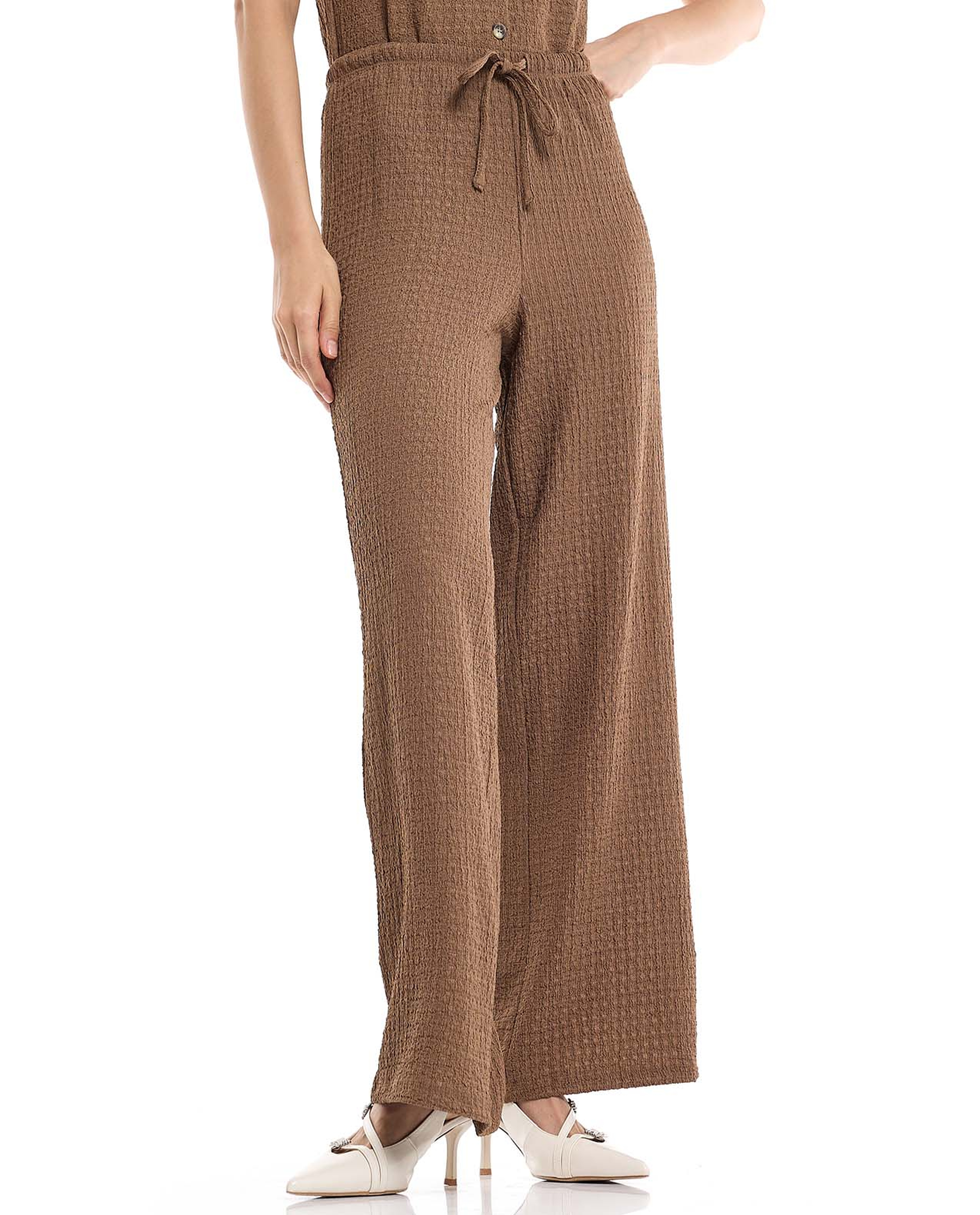 Textured Wide Leg Pants with Elastic Waist